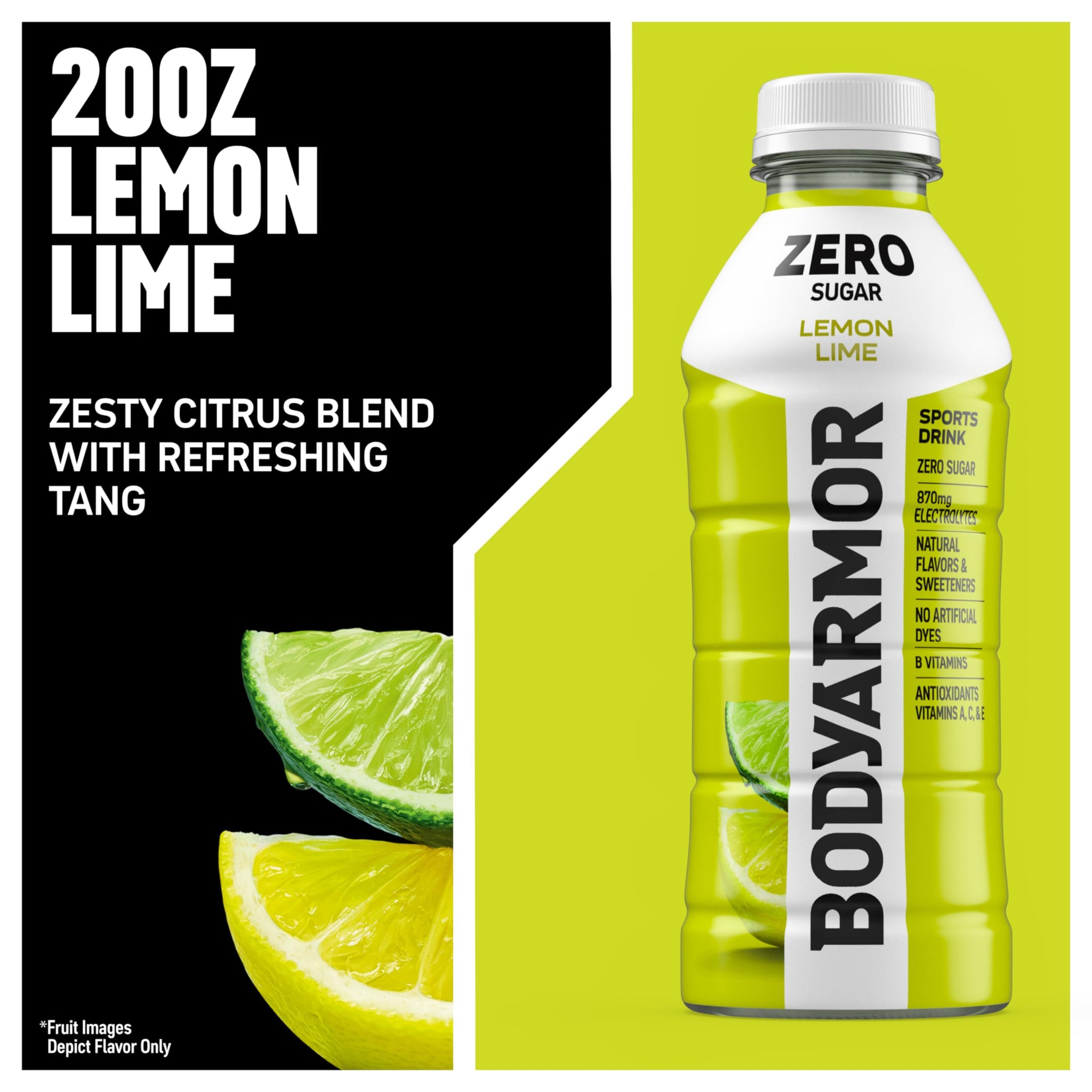 BODYARMOR ZERO Sugar Lemon Lime, Sugar Free Sports Drink - Low-Calorie Hydration - Natural Flavors with Potassium Packed Electrolytes, Antioxidants