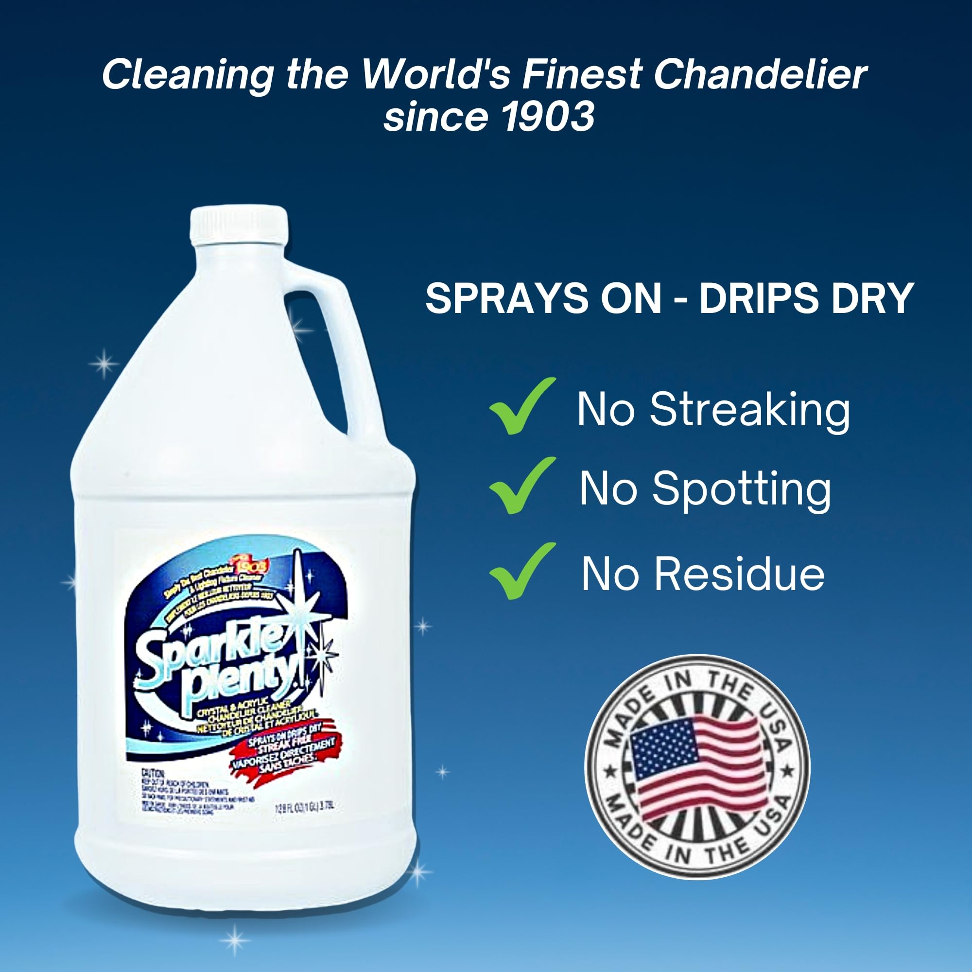 Sparkle Plenty Chandelier Cleaner Drip Dry Spray No Wipe -Dust Remover & Streak Free Glass Cleaner Spray for Chandelier Crystals &Window Screen