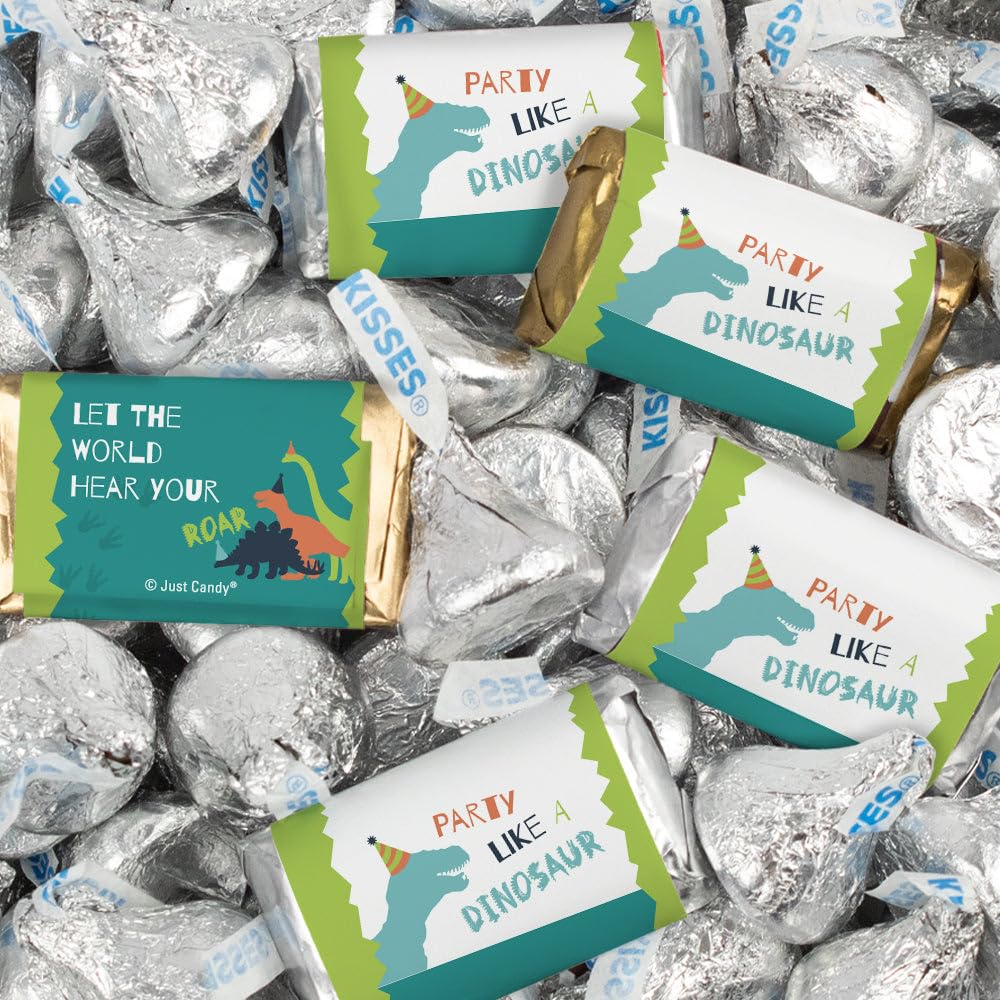 124 Pcs Dinosaur Kid's Birthday Candy Party Favors Wrapped Miniatures and Kisses (1.52 lbs)
