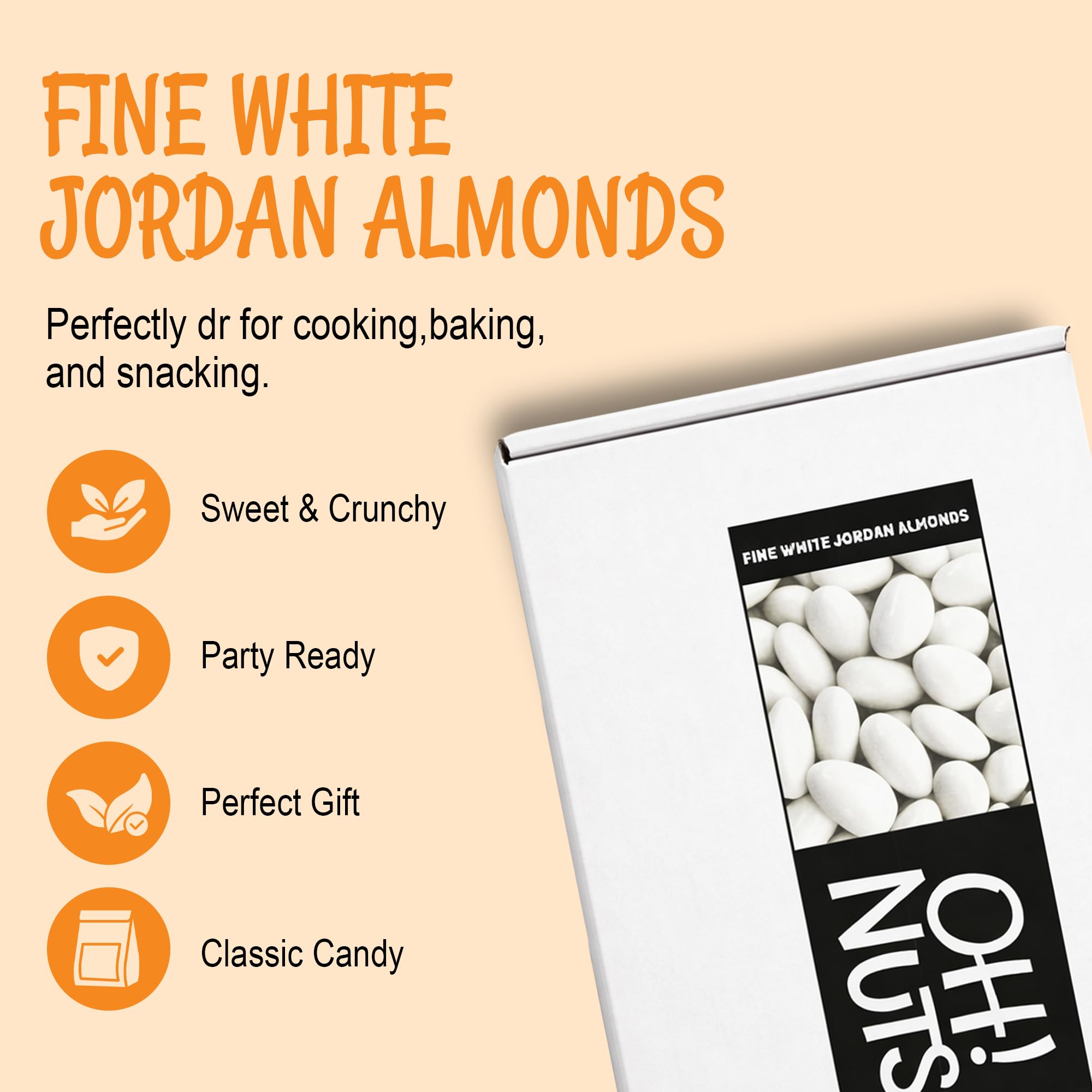Oh! Nuts White Jordan Almonds for Easter, Weddings, Baby Showers, Birthday - 5 Lbs Bulk Bag