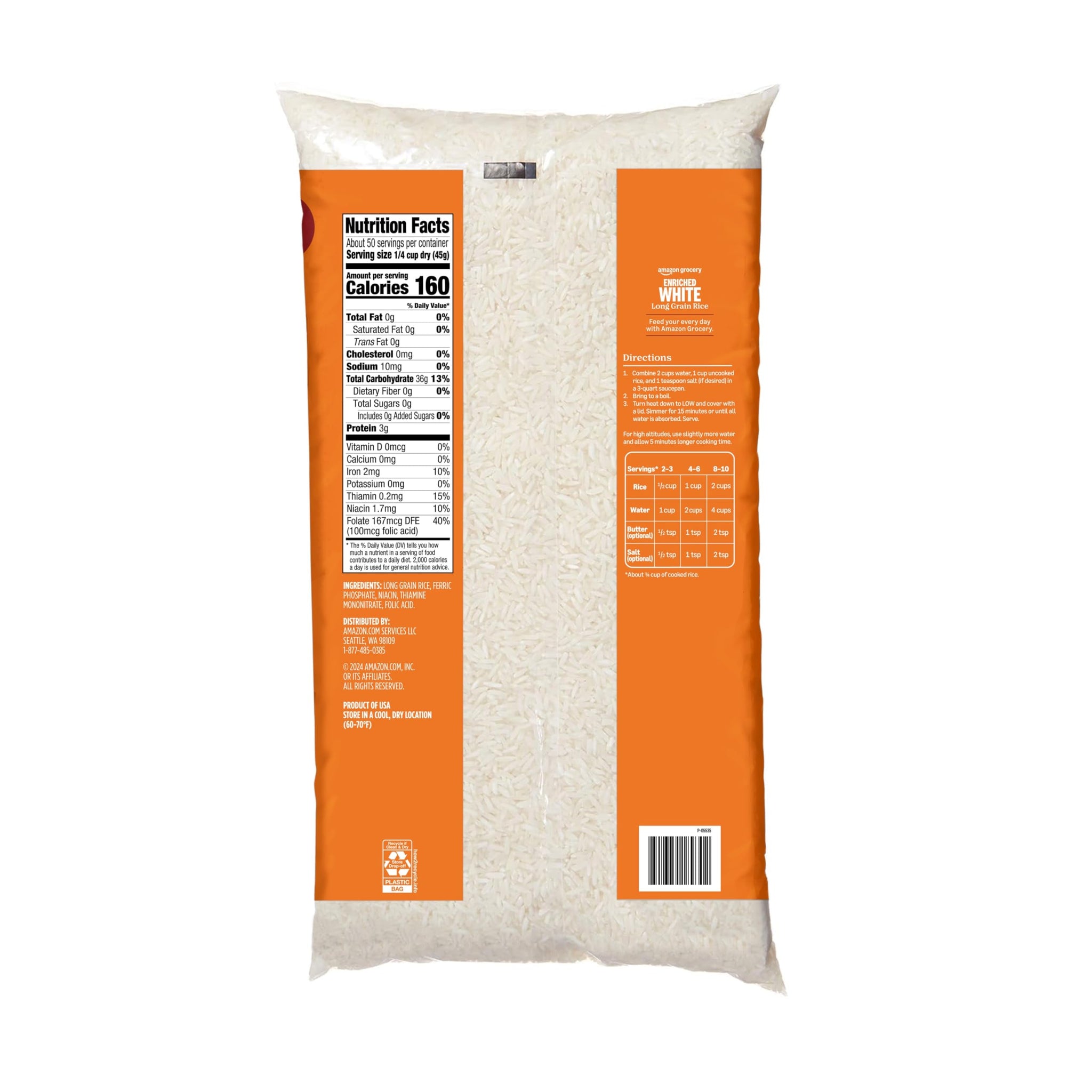 Amazon Grocery, Enriched White Long Grain Rice, 5 Lb