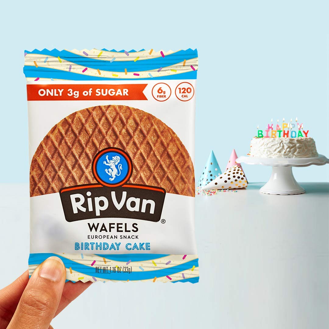 Rip Van Wafels Birthday Cake Stroopwafels - Healthy Snacks - Non GMO Snack - Keto Friendly - Office Snacks - Low Sugar (3g) - Low Calorie Snack - 12