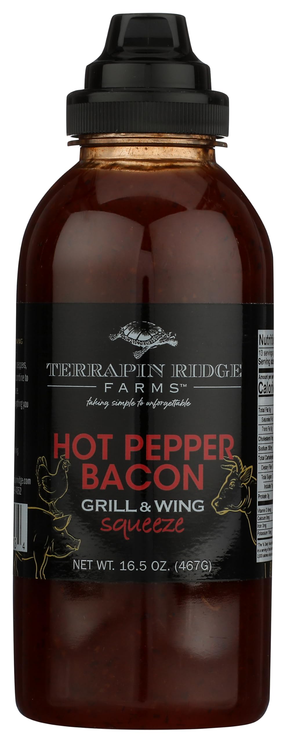 Terrapin Ridge Farms Hot Pepper Bacon Grill and Wing Squeeze Sauce - 16.5 oz Bottle, Perfect for Wings & Grilling