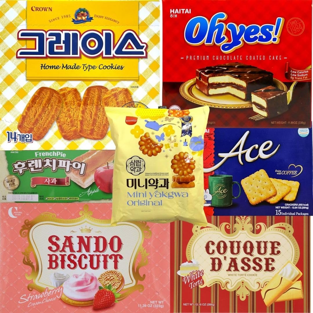KOREAN Premium Snack Assortment Box_7 Full Size Boxes, including total of 138 individually wrapped snacks_Sweet & Savory cookies, treats, gift sampler