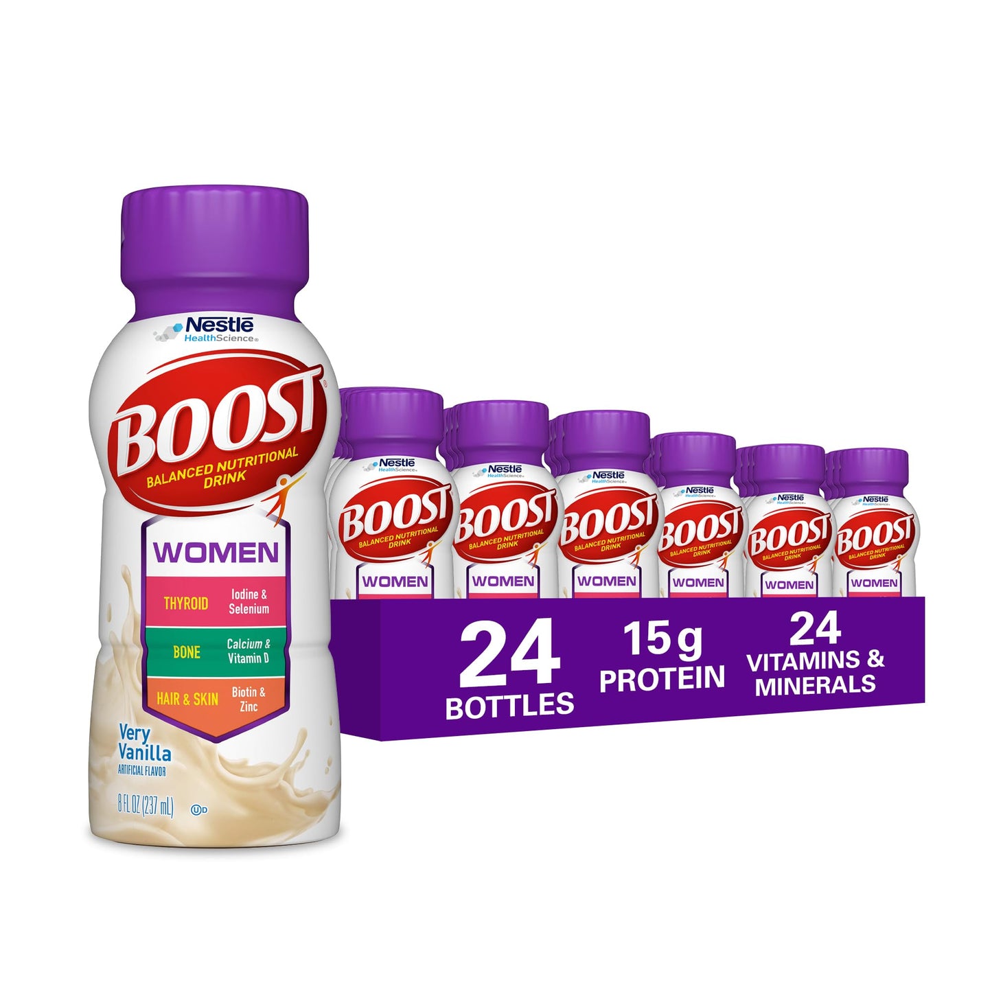 BOOST Women Balanced Nutritional Drink, Very Vanilla, 8 fl oz (Pack of 24)