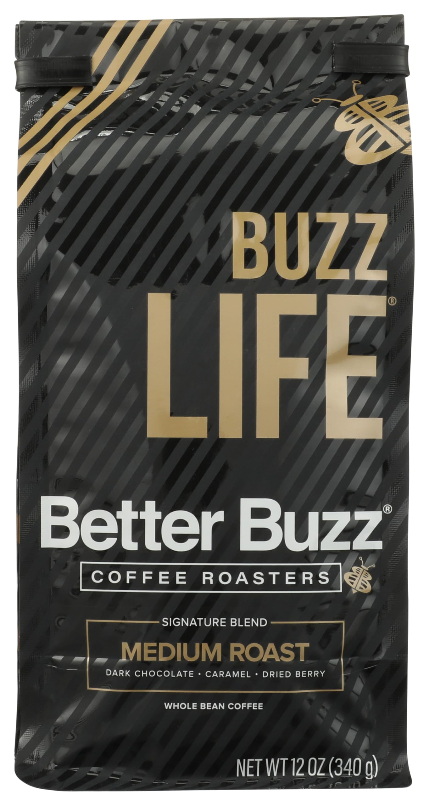 Better Buzz Life Blend (Buzz Life) Whole Bean Coffee Medium Roast, 12 Ounce (Pack of 1), Small Batch Roasted Arabica Coffee Beans, Dark Chocolate