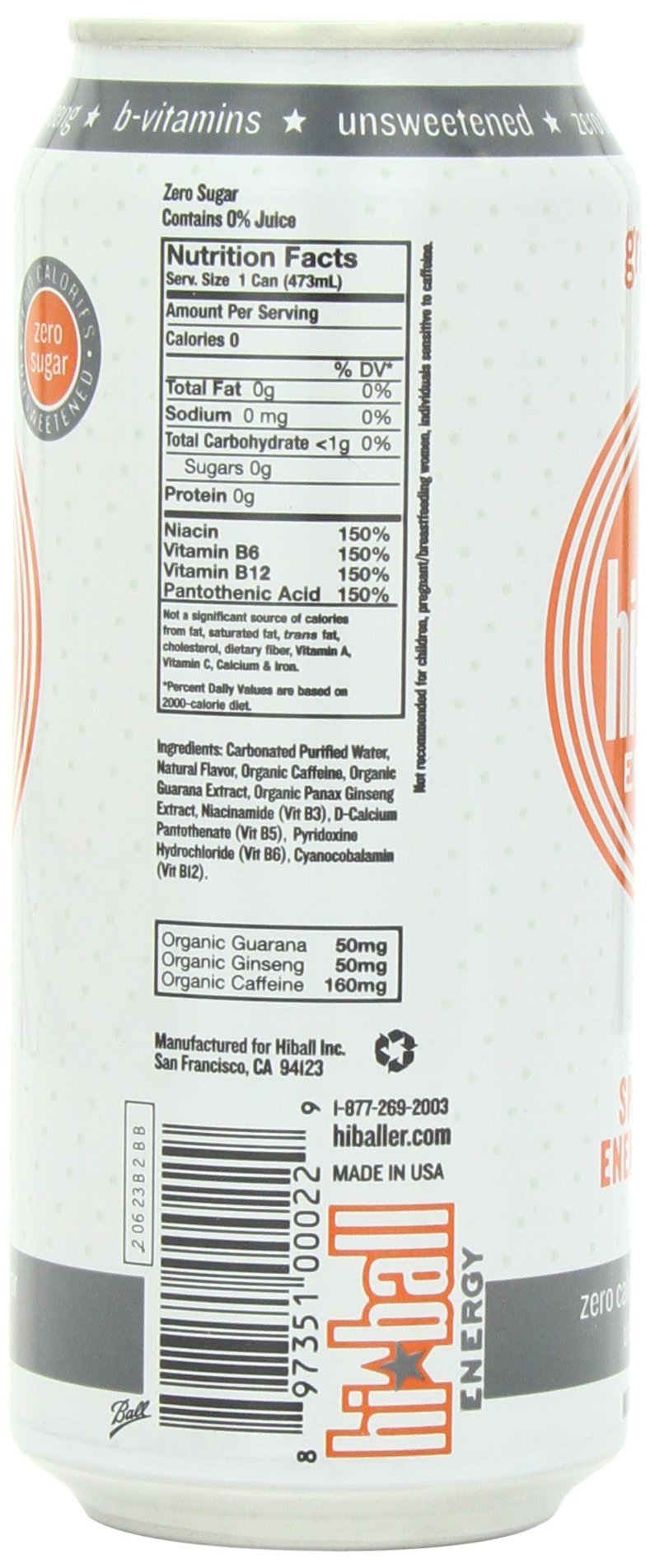 HIBALL ENERGY Grapefruit Sparkling Energy Water, 16 FZ