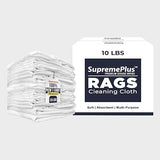 SupremePlus Premium New White Cotton Knit T-Shirt Rags (10 lbs. Box of Rags) - Lint-Free, Soft & Absorbent Cleaning Cloths for Auto, Paint, Garage
