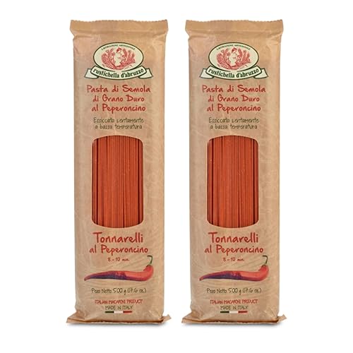 Rustichella d'Abruzzo Tonnarelli with Spicy Pepper, Long Pasta with Mild Heat from Sweet & Hot Red Purées, Perfect for Seafood, Sausage Ragù