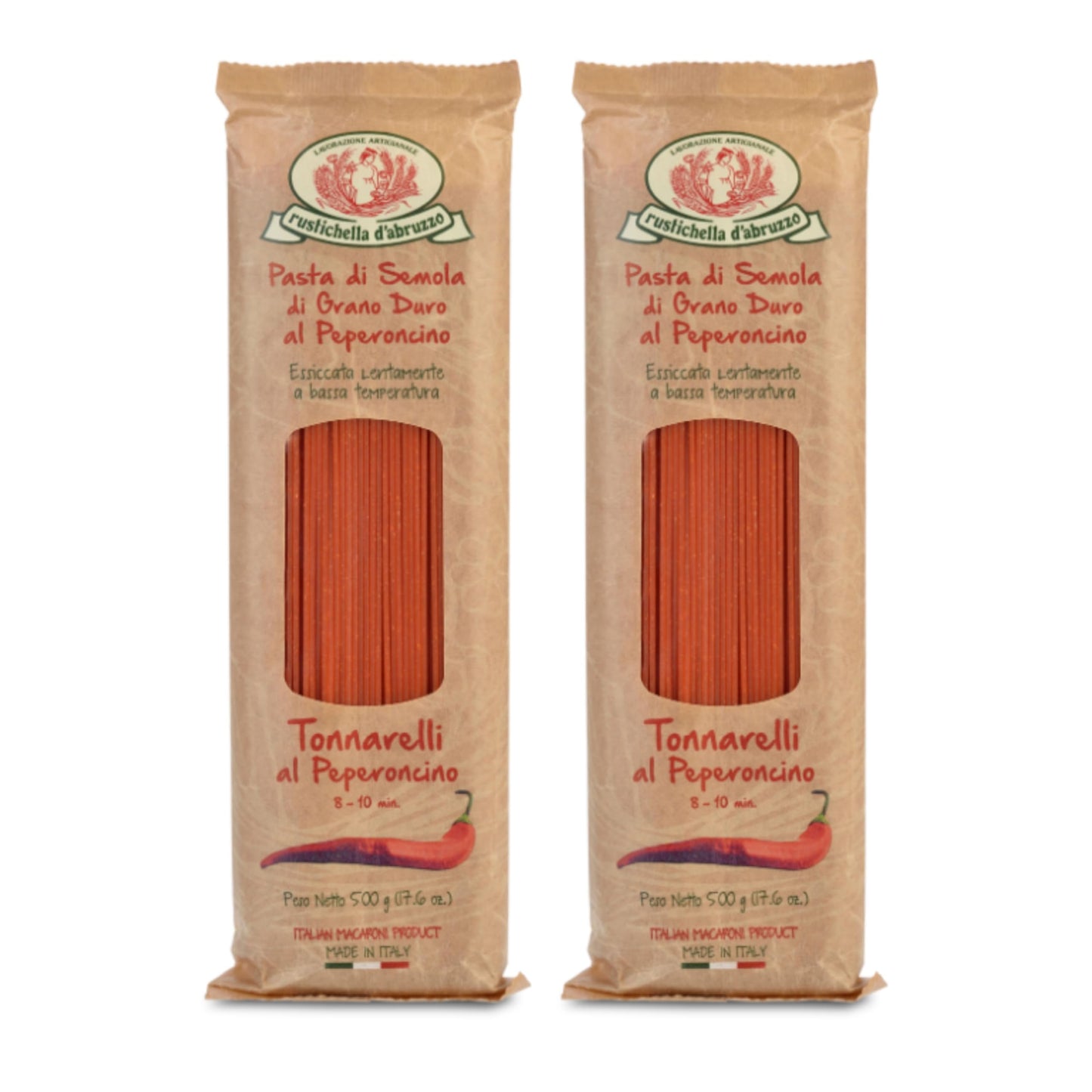 Rustichella d'Abruzzo Tonnarelli with Spicy Pepper, Long Pasta with Mild Heat from Sweet & Hot Red Purées, Perfect for Seafood, Sausage Ragù
