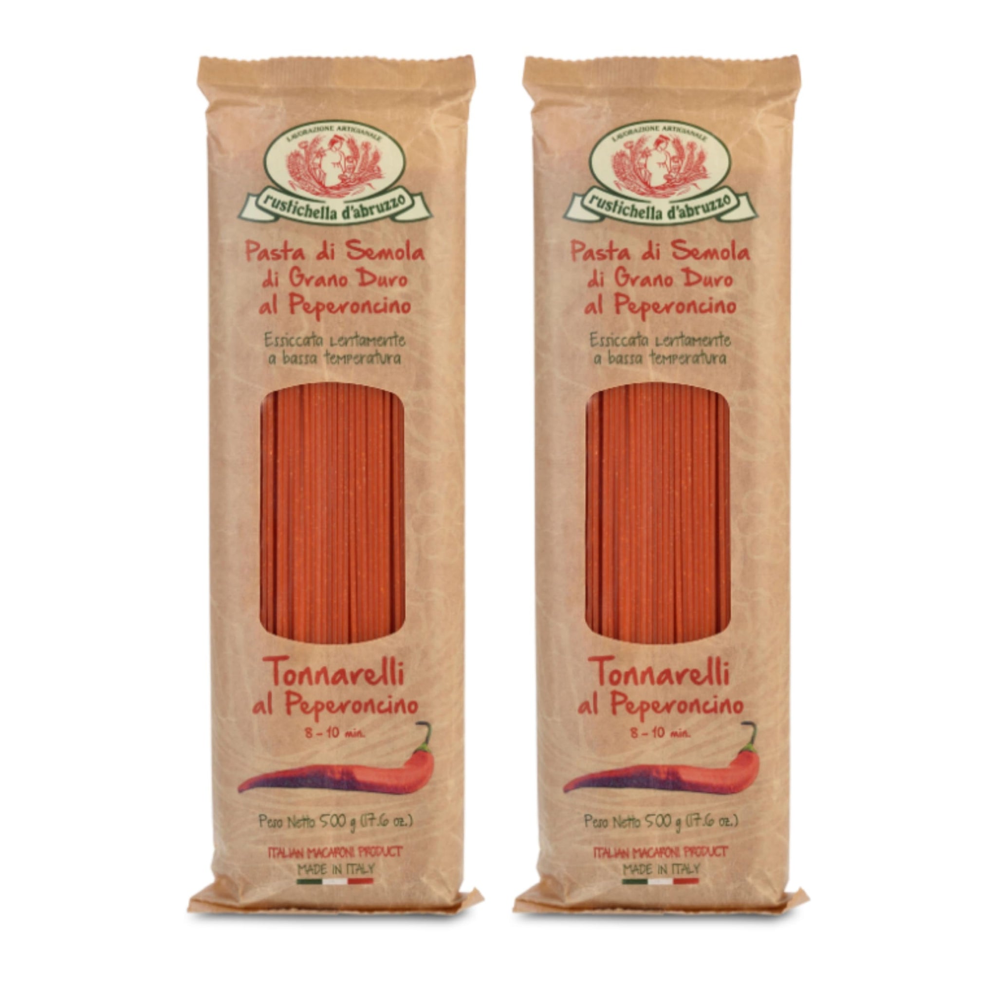 Rustichella d'Abruzzo Tonnarelli with Spicy Pepper, Long Pasta with Mild Heat from Sweet & Hot Red Purées, Perfect for Seafood, Sausage Ragù