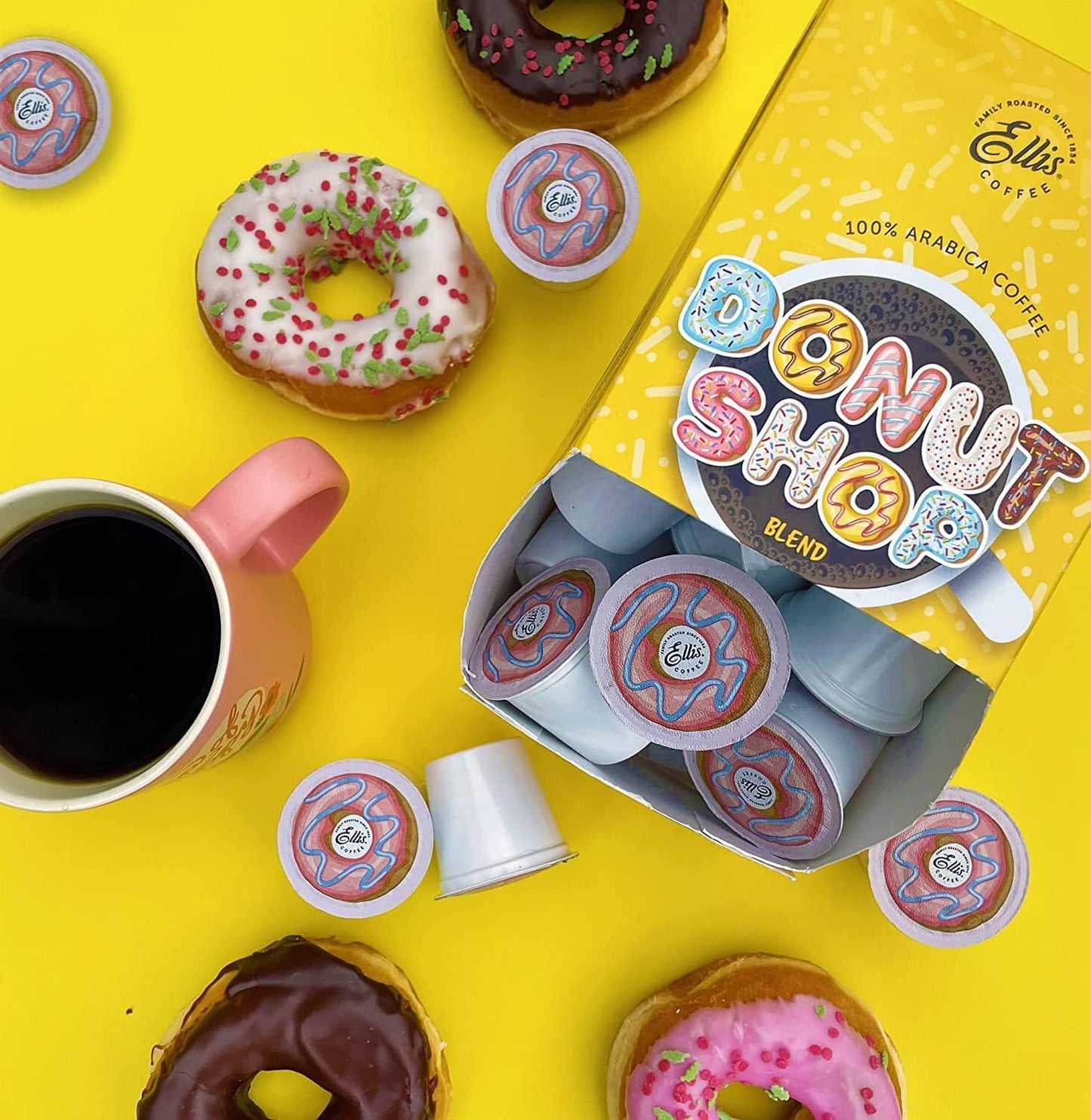 Ellis Coffee - Donut Shop - Medium Roast - Single Serve Coffee Pods - 24 Coffee Pods