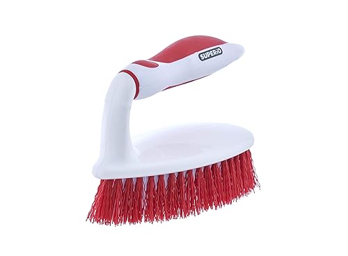 Superio Grout Brush, Dish Brush, Shower Scrubber Cleaning Brush, Stiff Bristles, Comfort Grip Handle,Red Brush Cleaner for Kitchen, Bathroom, Shower
