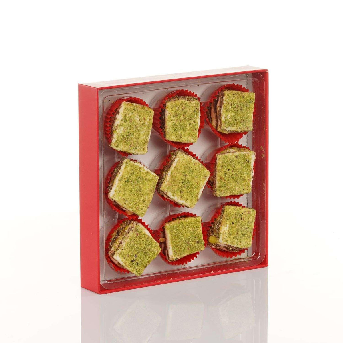 Lezzet, Handmade Baklava-Style Turkish Delight, Chocolate & Pistachio Lokum, 9 Pieces, Premium Dessert Treat, 8.99 oz (255gr)