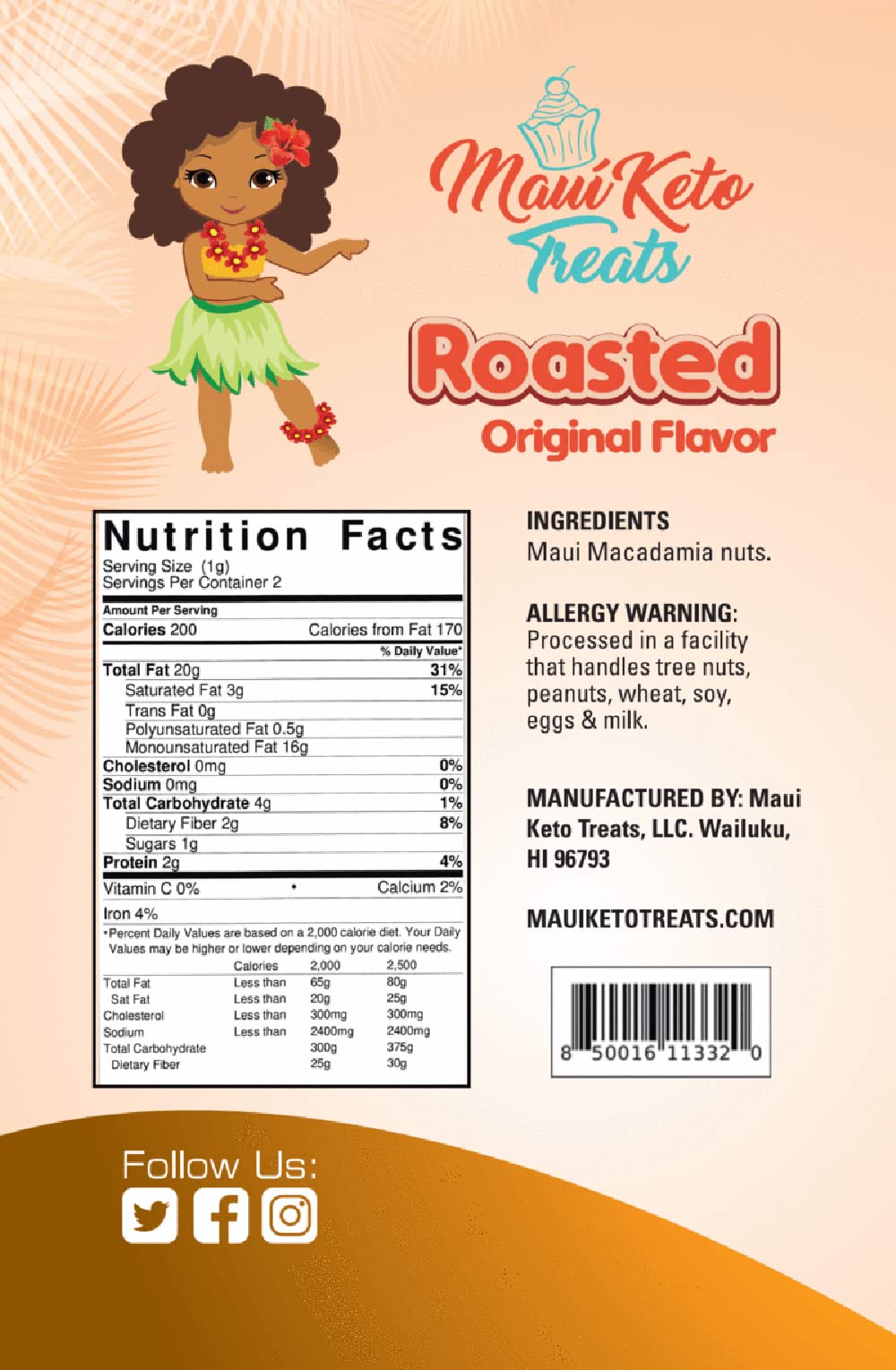 Maui Keto Treats Macadamia Nuts Roasted Original Flavor - Rich in Vitamins, and Minerals Grown on Maui - 2 Ounces (Roasted Original Flavor)