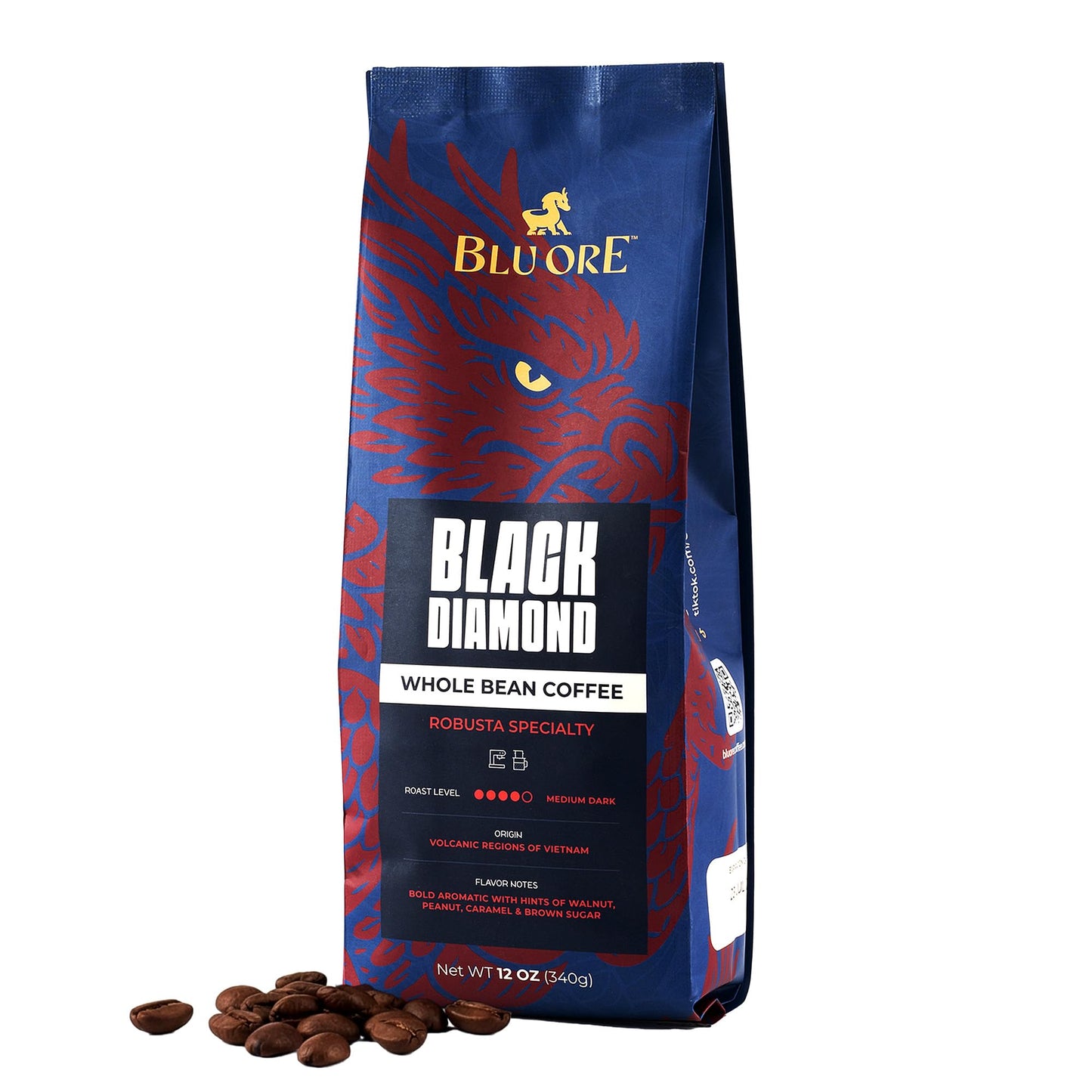 Blu Ore Black Diamond Robusta Specialty Coffee Beans - Single Origin, Bold Aromatic Espresso Beans with Hints of Walnut, Peanut, Caramel, Brown Sugar