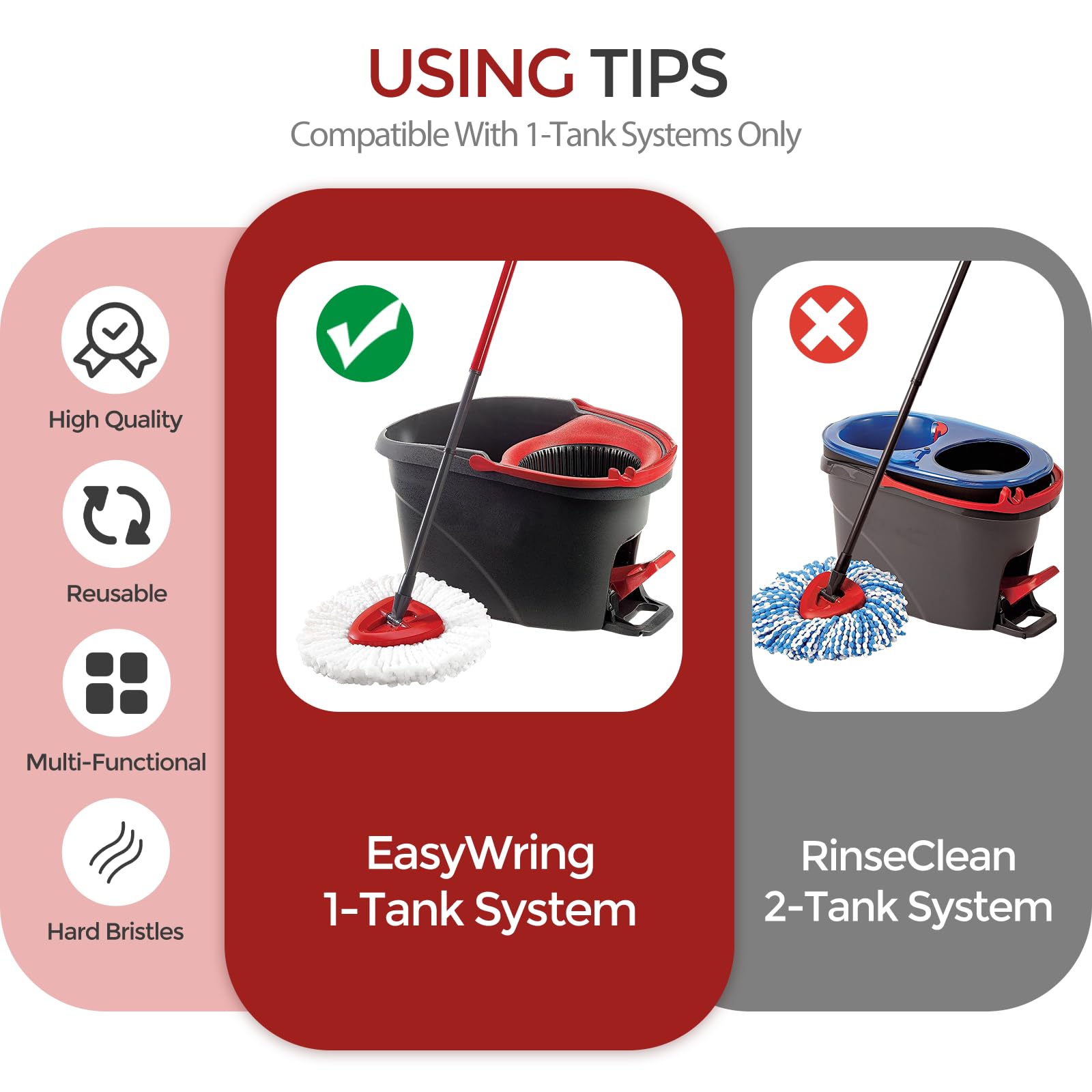 2 Pack Spin Mop Scrub Brush Replacement Head Compatible with EasyWring 1-Tank System, Hard Bristle Floor Scrubber Attachment for Tile, Tub, Bathroom