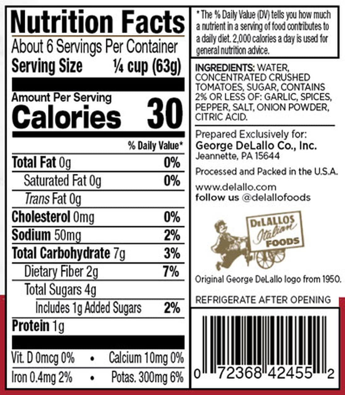 DeLallo Classic Pizzeria-Style Pizza Sauce, 14oz Jar, 12-Pack