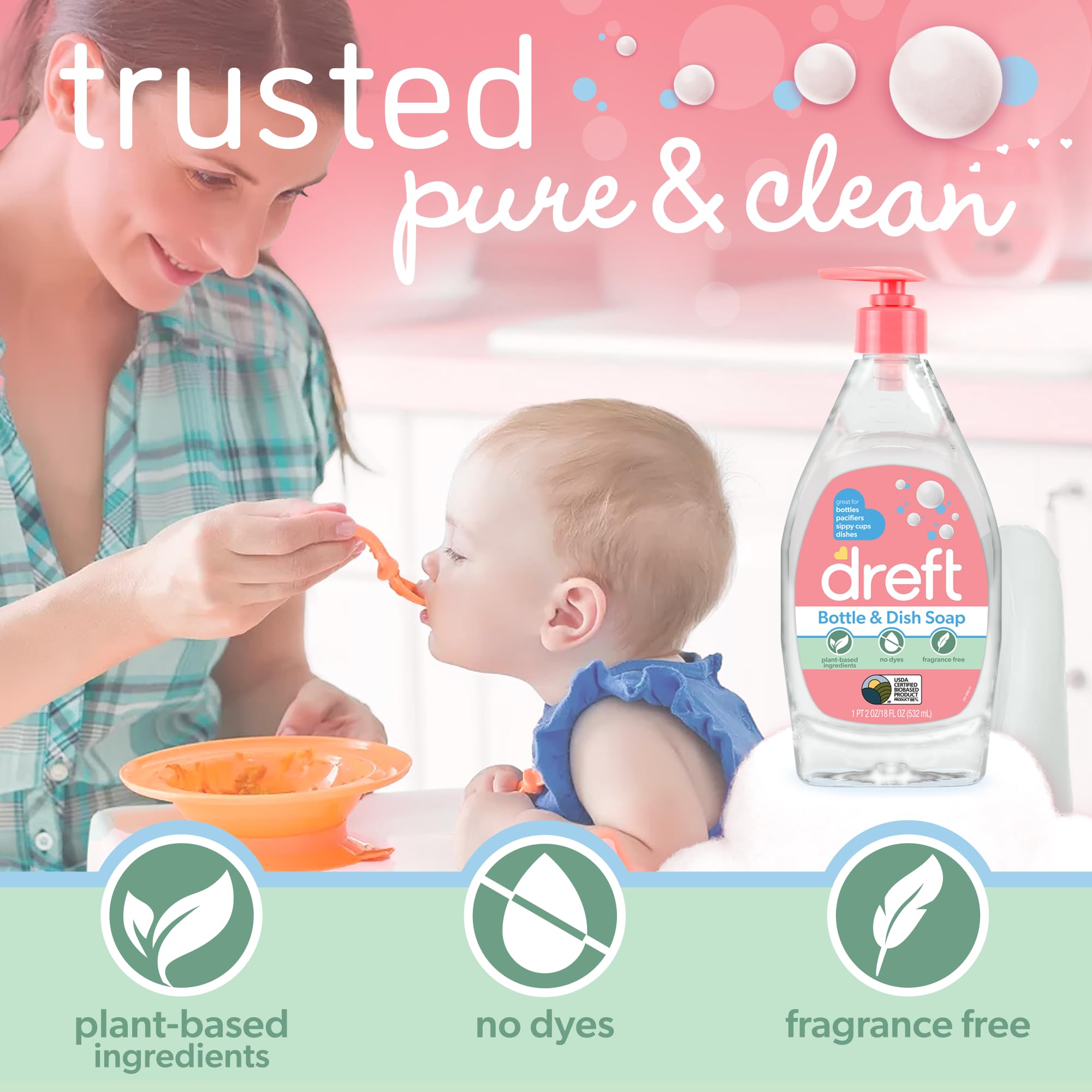 DREFT Bottle and Dish Soap Baby Gift Set - Bonus Travel Size Dreft All Purpose Cleaner & Stain Remover - Made to Clean Baby Essentials - Plant Based