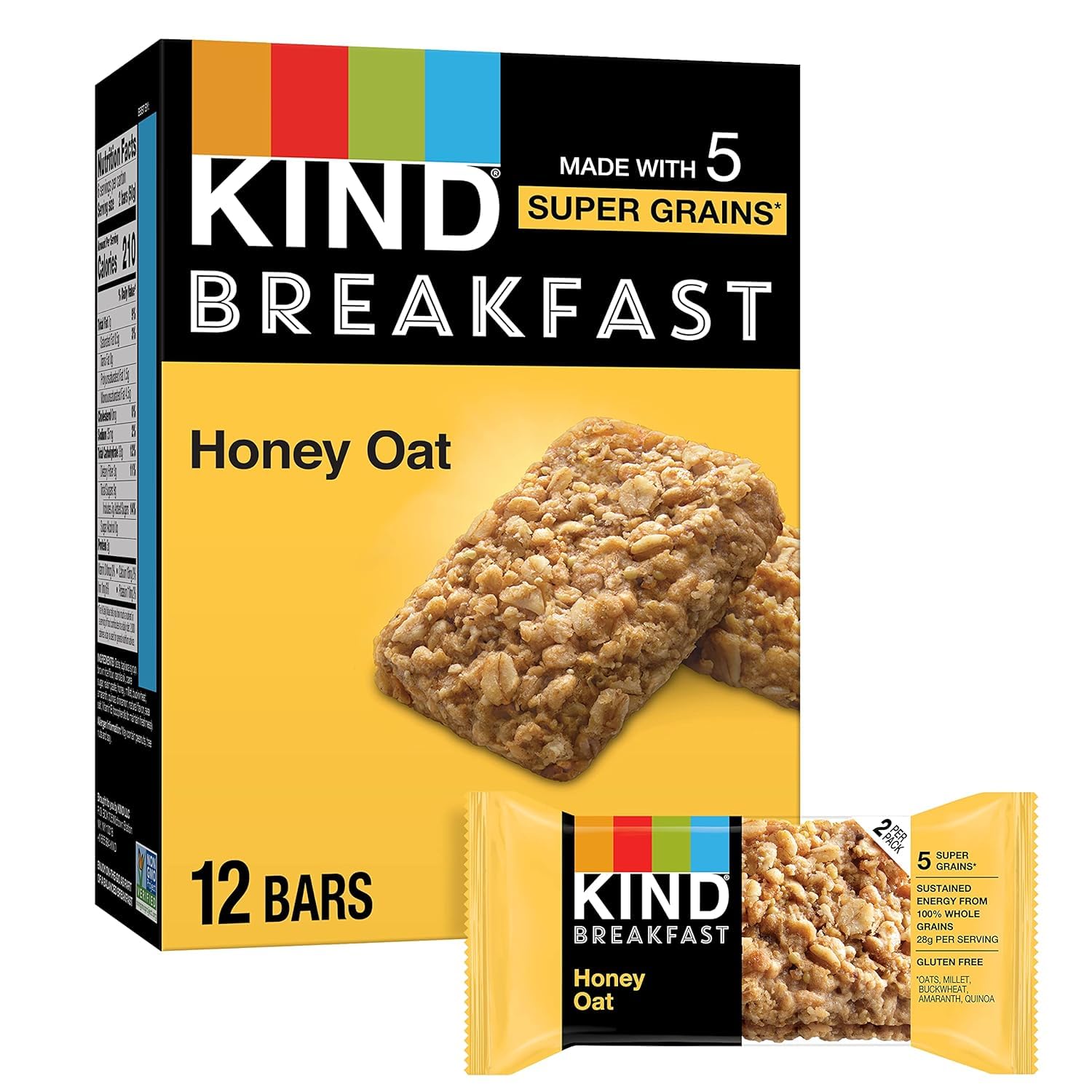 KIND Breakfast Bars Variety Pack - 60 Bars - Dark Chocolate Cocoa, Honey Oat, Peanut Butter, Blueberry Almond & Almond Butter - Healthy On-the-Go