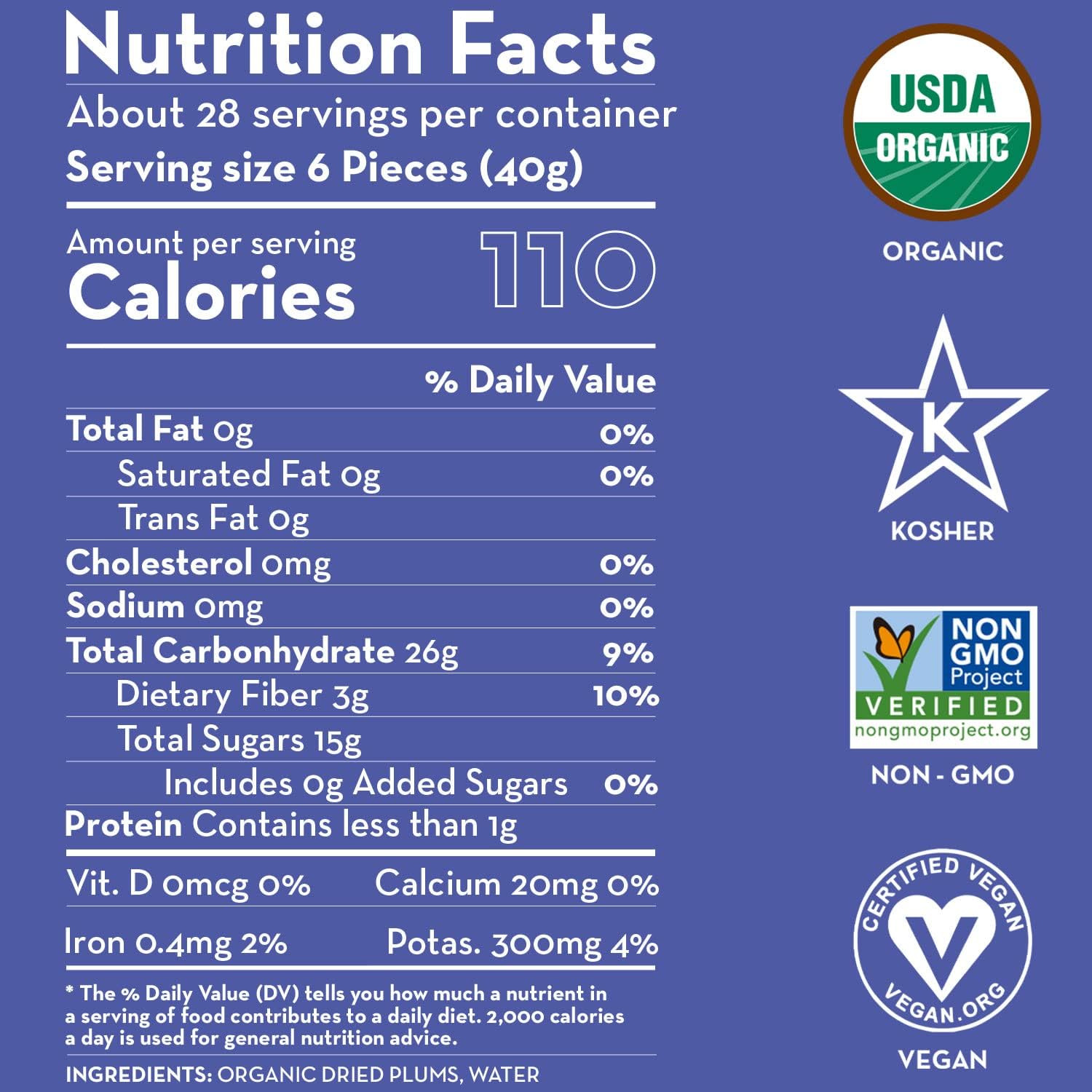 Sunny Fruit Soft Organic Pitted Prunes, 2.5 Pound Bulk Bag | No Preservatives, No Sugar Added | Healthy, Naturally Sweet Dried Plums | High Fiber