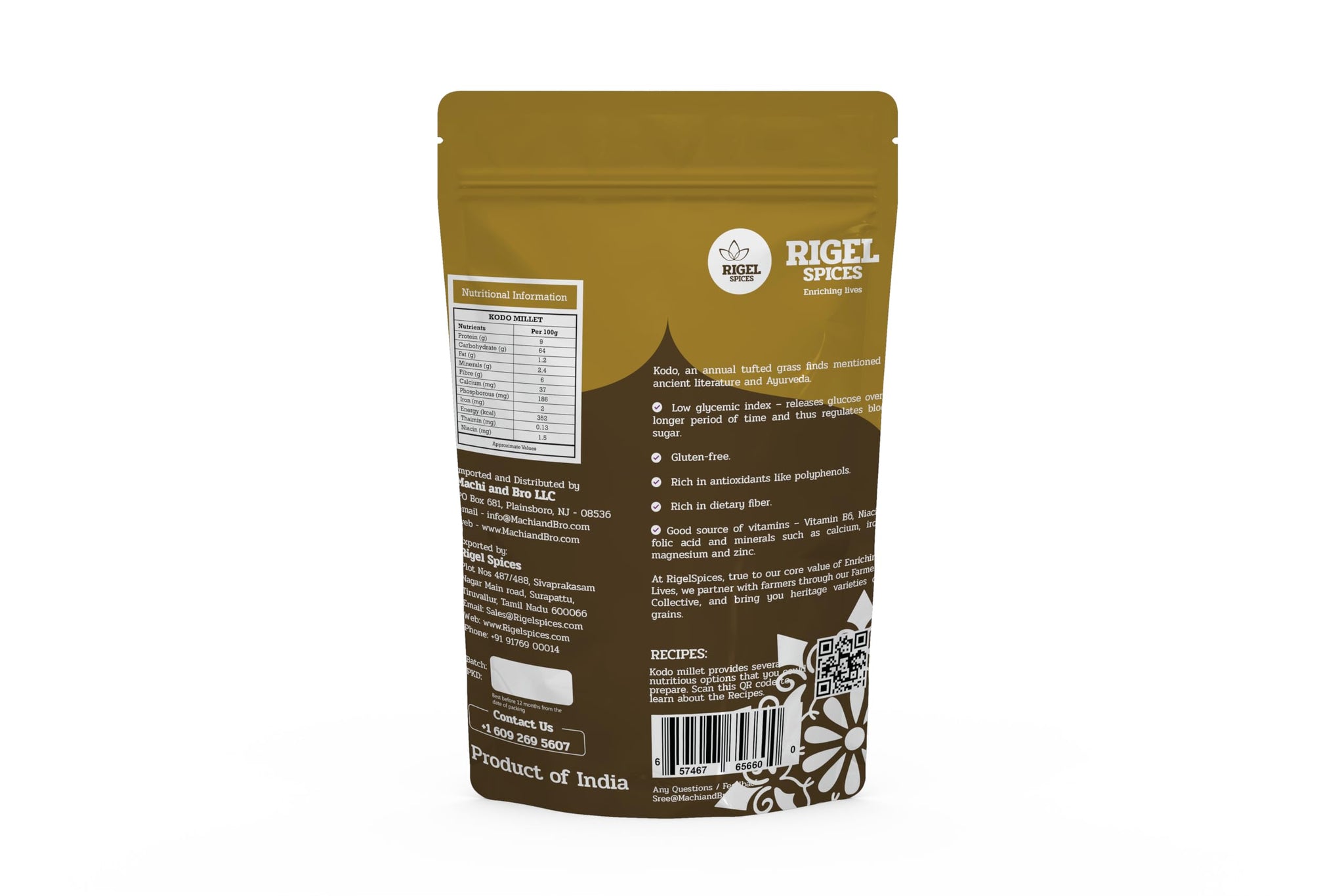 Rigel Spices Kodo Millet | 2lbs resealable pack | Varagu | Non GMO | Gluten Free | Rich in fiber
