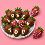 Chocolate Covered Strawberries Gift Box - 12 Count Gourmet Strawberries with “LOVE YOU” Message - Romantic Gift for Valentine’s Day, Anniversaries
