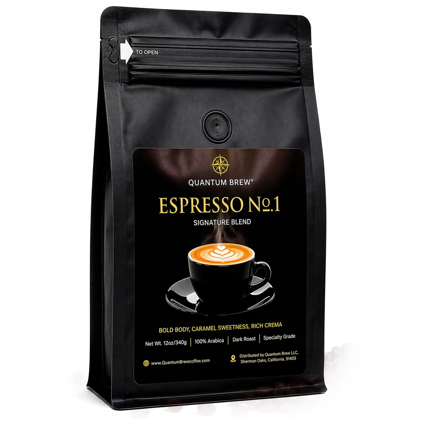 Quantum Brew Espresso No.1 - Freshly Roasted After You Order - High-Performance Espresso Blend, Whole Bean Coffee, 12oz