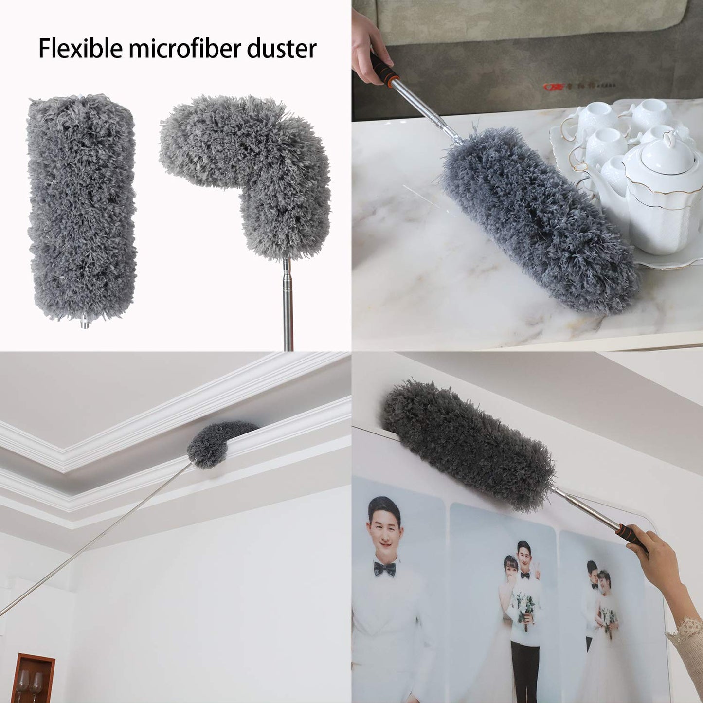 Midoneat Lambswool Duster with Extra Flexible Microfiber Head,Long Reach/Extendable Duster Up to 86" for Cleaning High Ceiling Fan, Interior Roof