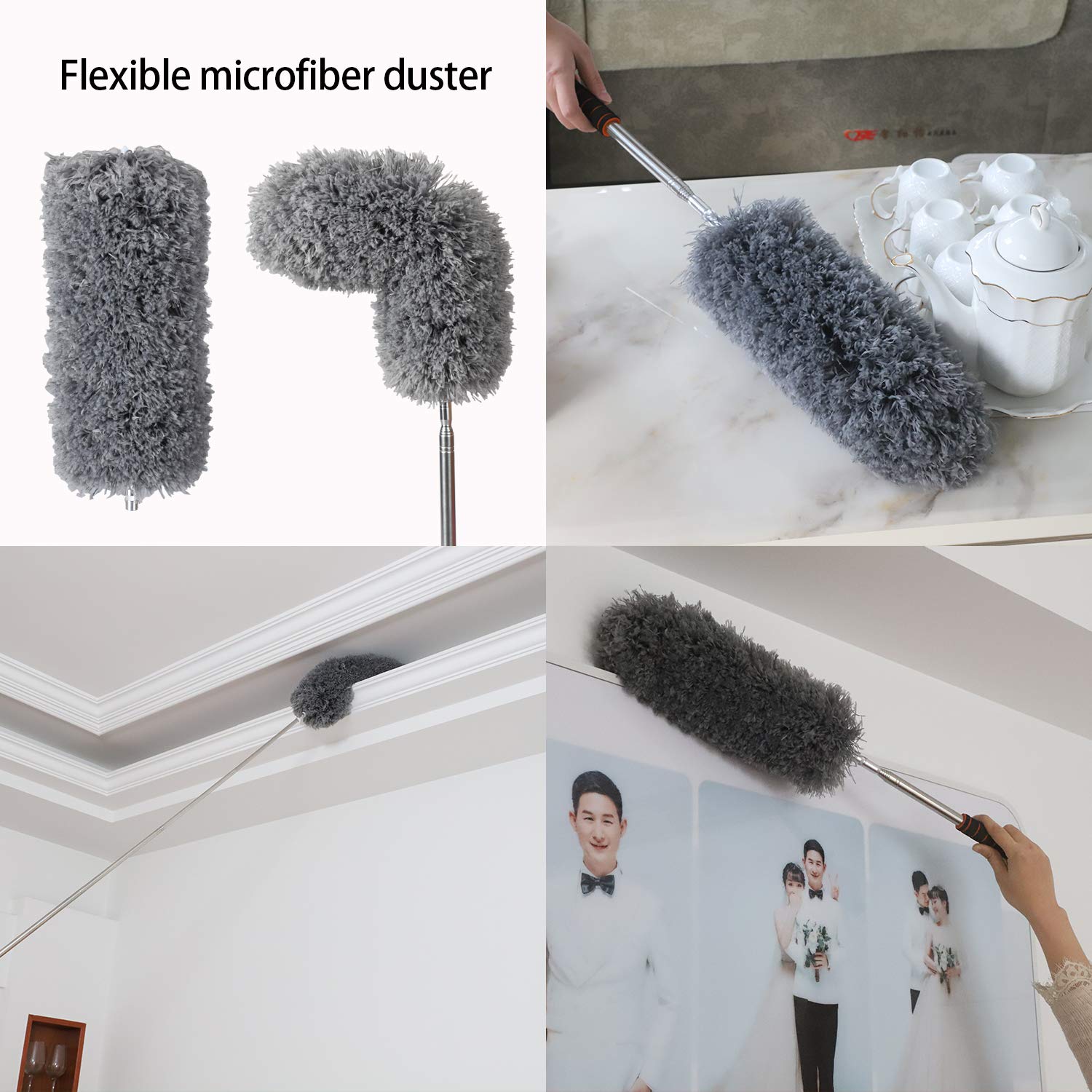 Midoneat Lambswool Duster with Extra Flexible Microfiber Head,Long Reach/Extendable Duster Up to 86" for Cleaning High Ceiling Fan, Interior Roof