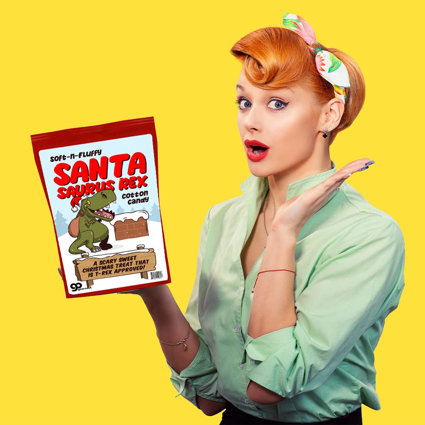 Santa Saurus Rex Cotton Candy - Christmas Candy Gifts for Kids - T-Rex Gift for Dinosaur Lovers - Blue Blueberry Flavor - Stocking Stuffers for Sons
