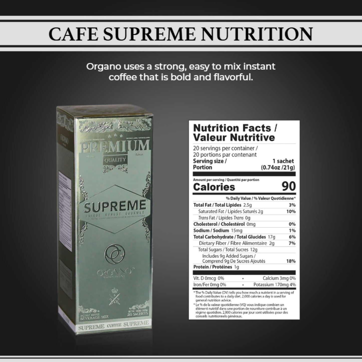 ORGANO Cafe Supreme, 100% Ganoderma Lucidum with Ginseng (20 Sachets)