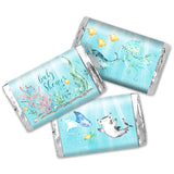 Amanda Creation Underwater Cute Sea Life Baby Sprinkle Baby Shower Mini Chocolate Candy Bar Sticker Wrappers, 45 1.4" x 2.6" Wrap Around Labels, Great