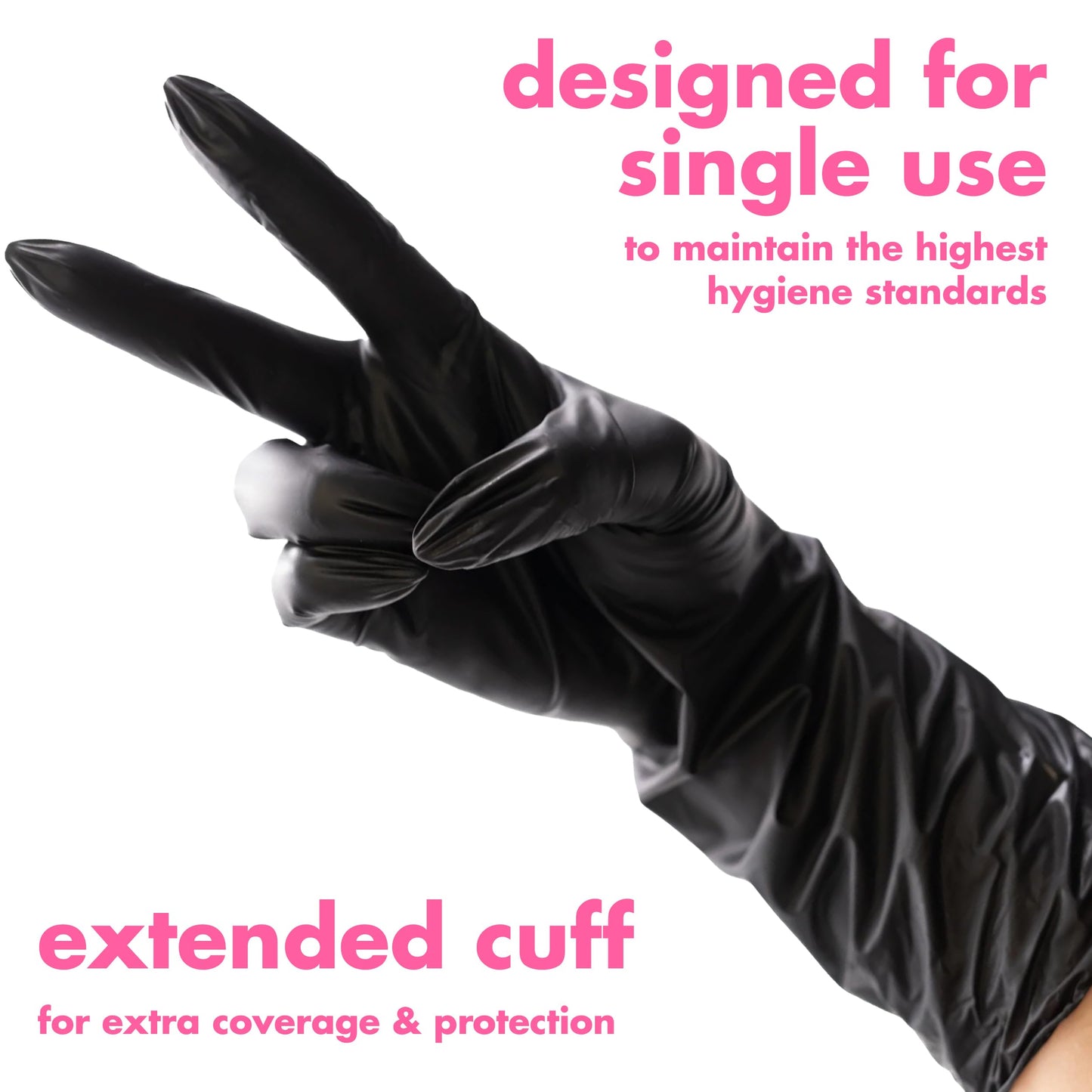 Colortrak Black Vinyl Gloves, Extra Length Disposable Latex-Free & Powder-Free Extended Cuff Hair Color Gloves for Chemical Processing & Salon