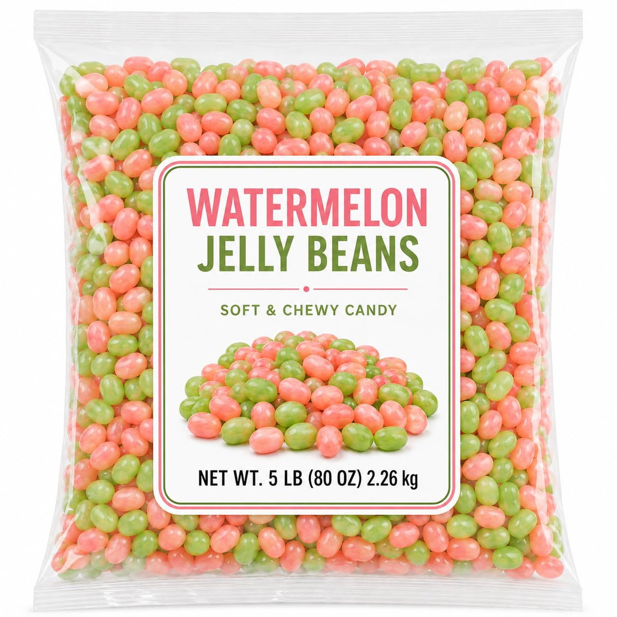 Sour Watermelon Flavored Jelly Bean Candy Candy Bulk Bag - 5 lb (Approx. 1000 pieces)