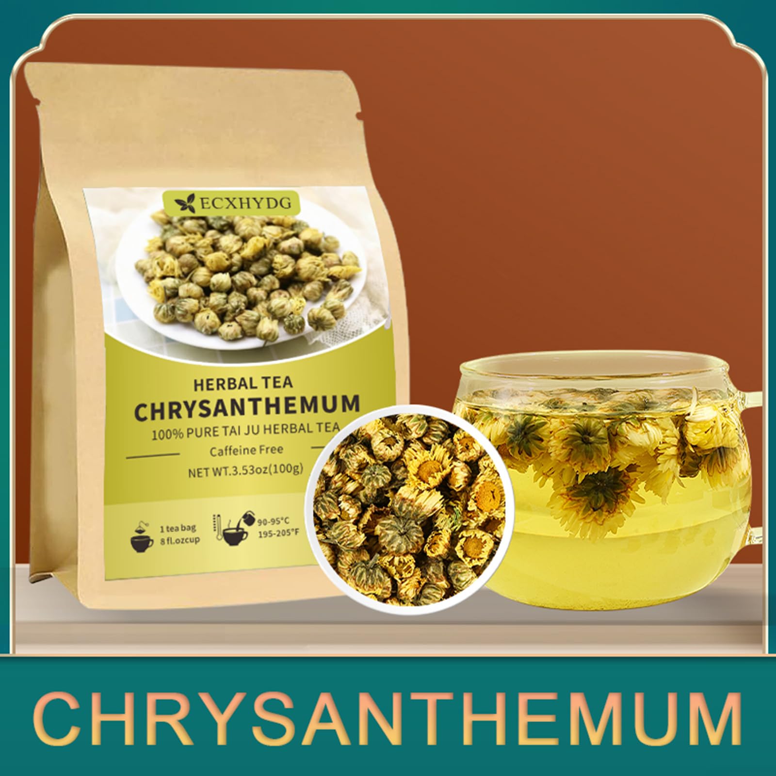 ECXHYDG Chrysanthemum Tea - 3.52oz/100g - Premium Natural Dried Chrysanthemum Flower - Tai Ju Herbal Tea Loose Leaf - Non-GMO - Caffeine-free - Sweet