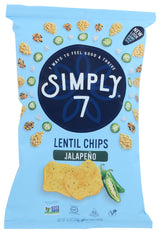 Simply 7, Lentil Chips, Jalapeño, 4 Oz, Packaging May Vary, Non-GMO, Nut-Free, Vegetarian, Low Calorie, Plant-Based, Cholesterol-Free, Low Fat, Vegan