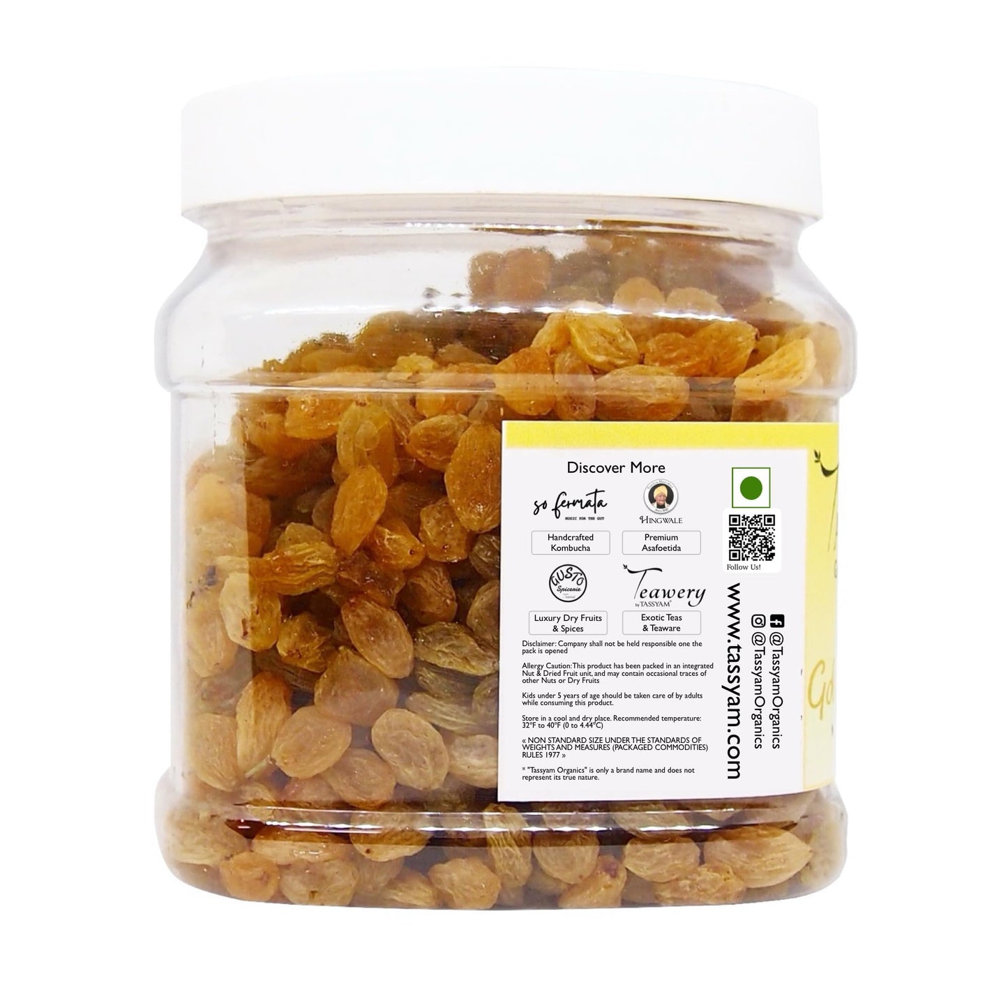 Tassyam Golden Raisins Healthy Juicy Hand-Sorted Jumbo Indian Kishmish Jar, 700g