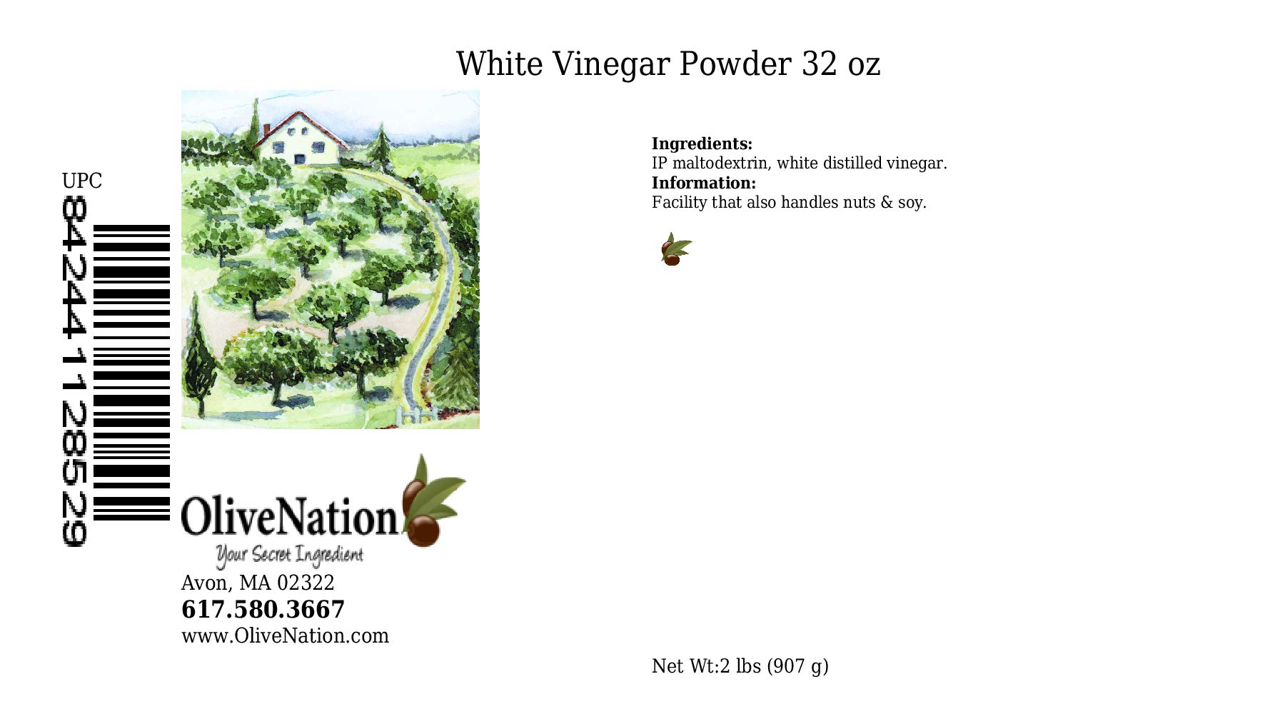 OliveNation Powdered Distilled White Vinegar, Tangy Seasoning for Cooking, Baking, Dressings, Dusting Powder, Non-GMO, Gluten Free, Vegan - 32 ounces