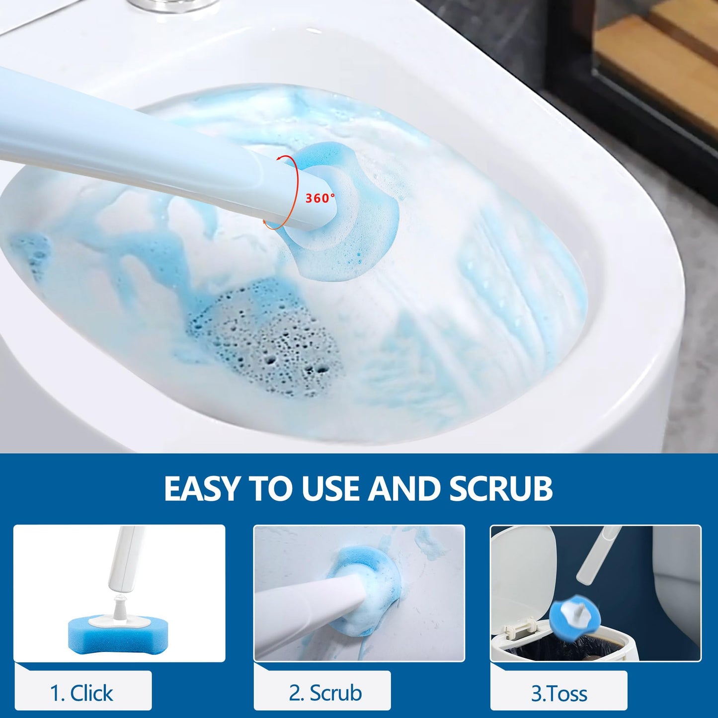 Disposable Toilet Brush with 112 Refills, Toilet Bowl Wand and Holder, White Toilet Cleaning Brush, Toilet Bowl Wand Kit Wall-mounted, Toilet Brush