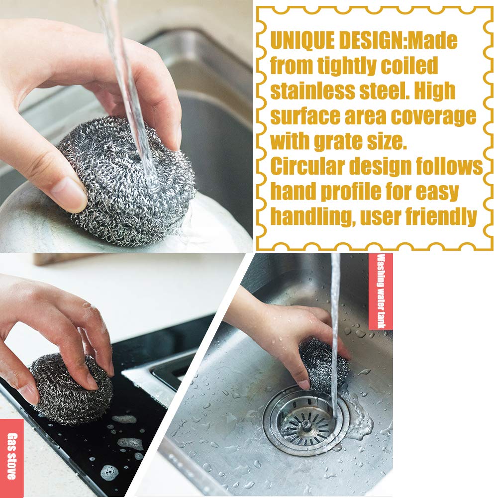 16 PCS Stainless Steel Sponges Scrubbers Cleaning Ball Utensil Scrubber Density Metal Scrubber Scouring Pads Ball for Pot Pan Dish Wash Cleaning