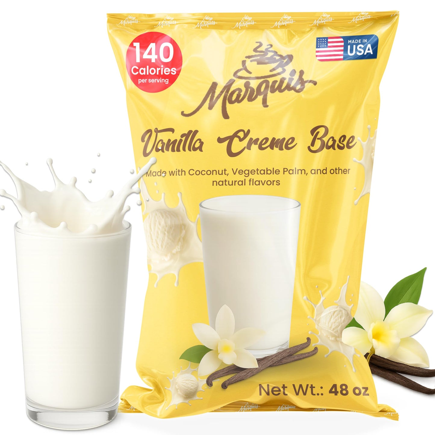 Marquis Vanilla Drink Mix - Smoothie Base and Blended Cream Beverage Powder for Smoothies and Blended Coffee, 48oz / 3lbs