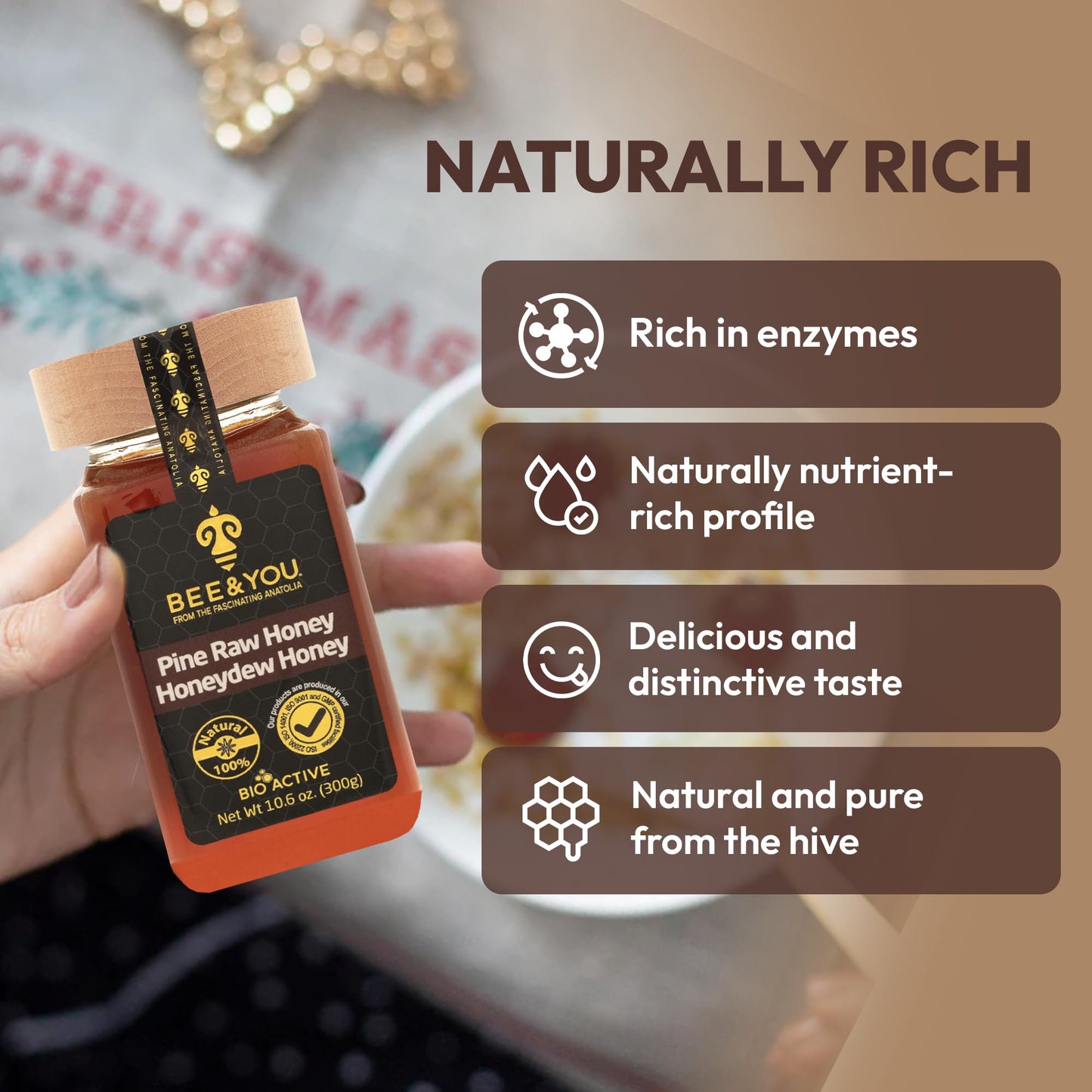 BEE and YOU Pine Raw Honey, Honeydew Honey, Wild-crafted, 100% Natural, Unprocessed, Enzymes, Antioxidants, Manuka Honey Alternative, Paleo