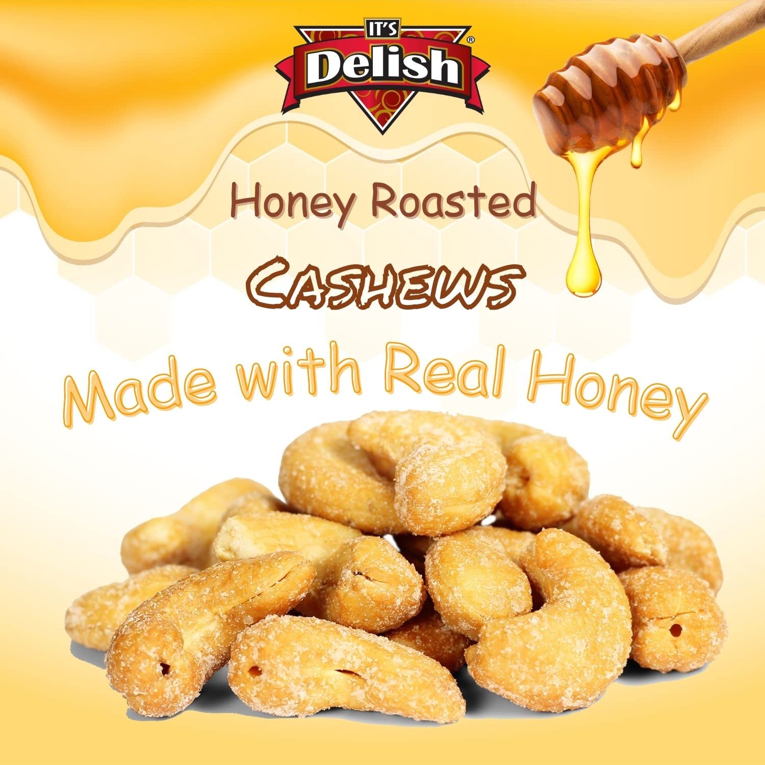 Honey Roasted Cashews by It's Delish, 36 Oz Reusable Jumbo Container | Gourmet Cashew Nuts in Honey Sugar Coating, Sweet & Heart Healthy Salted Nut