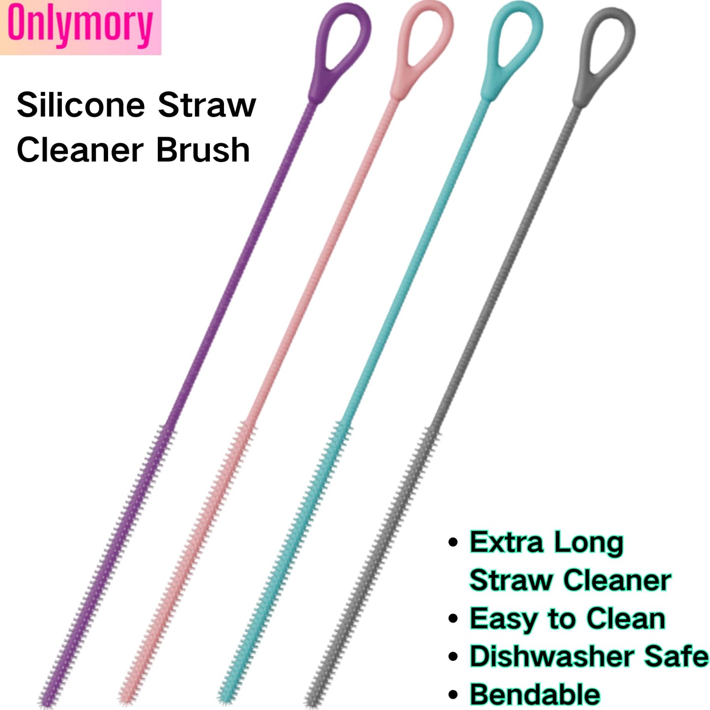Straw Cleaner Brush, 2PCS Extra Long Silicone Straw Brush for Stanley Cup Accessories, Tumbler, Water Bottle, Reusable Straws Cleaning Brushes