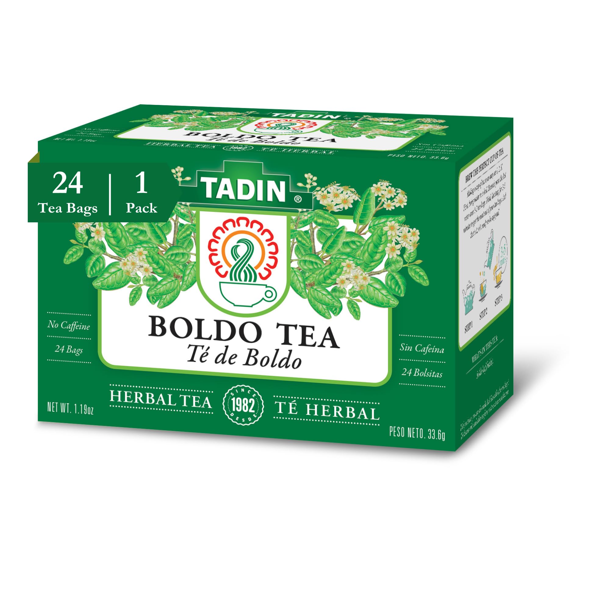 Tadin Boldo Tea, Herbal Tea, Caffeine Free, 24 Tea Bags Per Box, Pack of 1