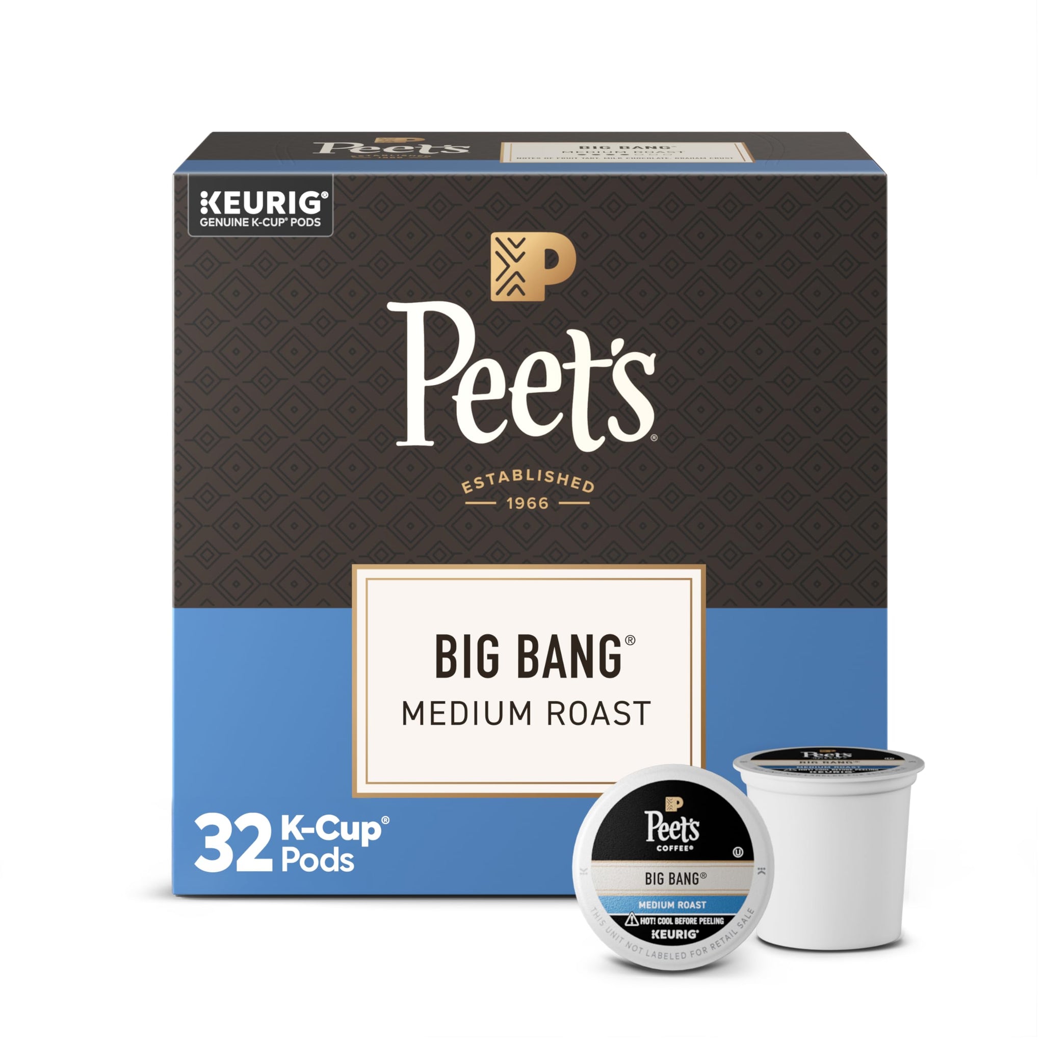 Peet's Coffee, Medium Roast Single Serve Coffee Pods, 100% Arabica Coffee - Big Bang, 32 Count (1 Box of 32 Pods)