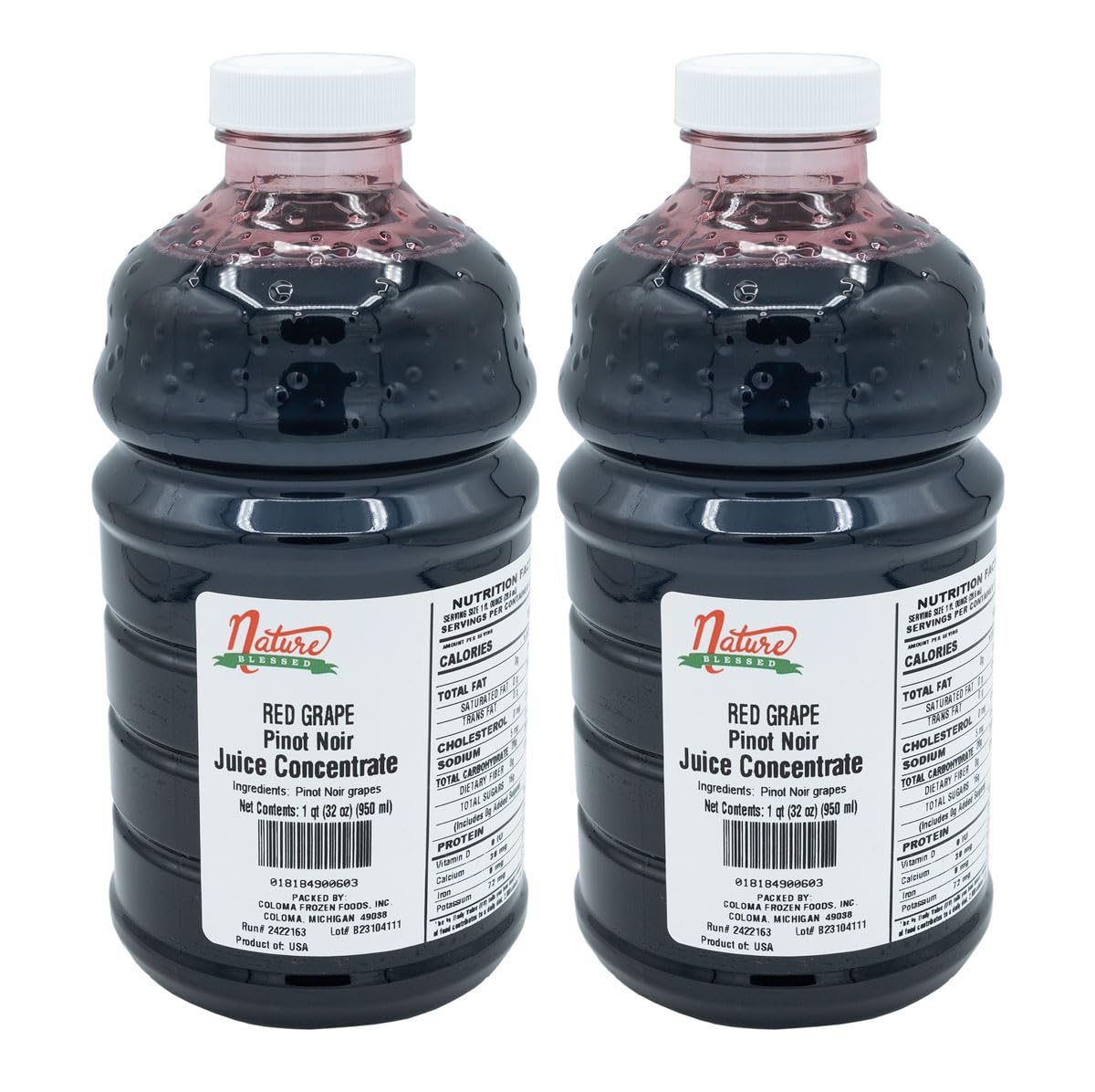 Nature Blessed 100% Pure Pinot Noir Red Grape Fruit Juice Concentrate - 2- Quarts (2/32 fl oz. bottles), Ideal for Home Vintners or Brewers, Wine