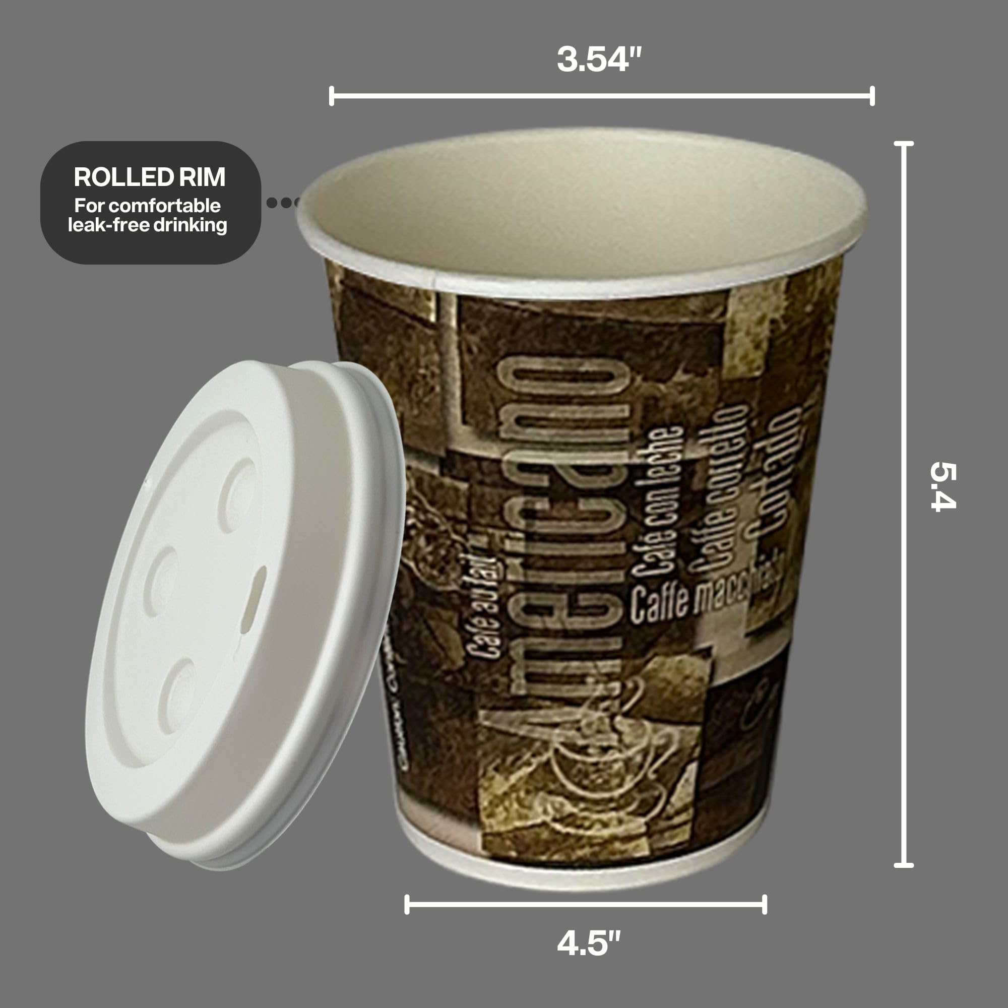 Disposable Cups Bundle by Rsr To-Go. 16 Oz-100ct Paper Coffee Cups with Lids PLUS Stirrers - Eco-Friendly Disposable Cups, Leak-Proof Design for Hot