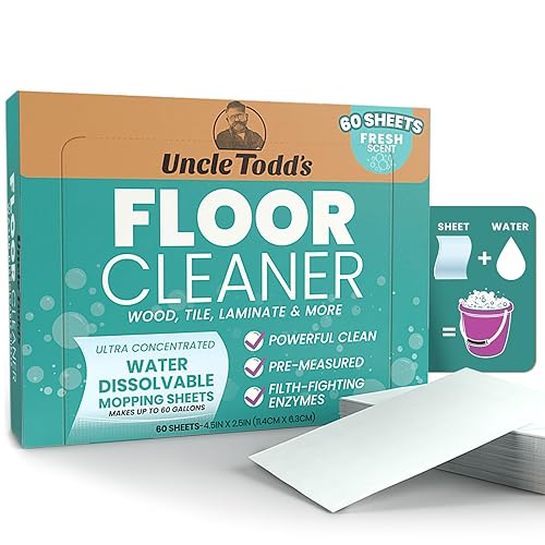 Uncle Todd's Ultra Concentrated Floor Cleaner For Mopping: 60 Natural, 100% Dissolvable Sheets for Mopping - Hardwood & Wood Floor Cleaner